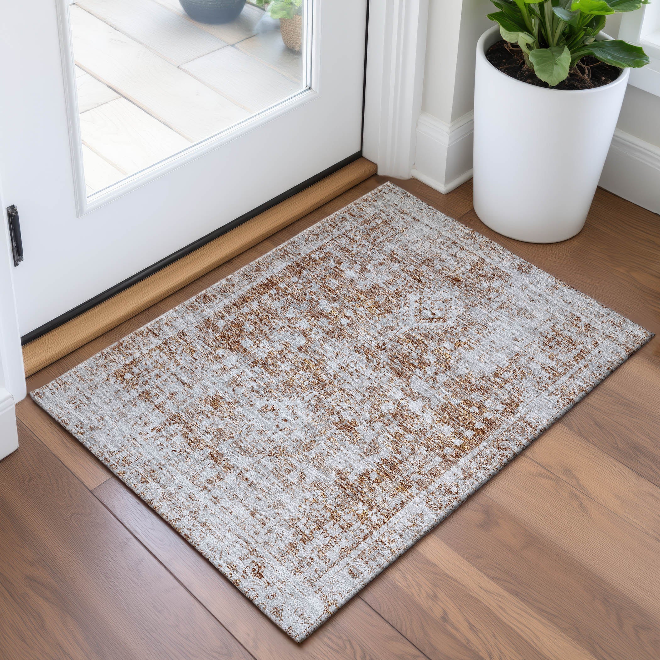 Salzburg Machine Washable Traditional Terracotta Orange Rug 1'8" x 2'6" #shape_Rectangle