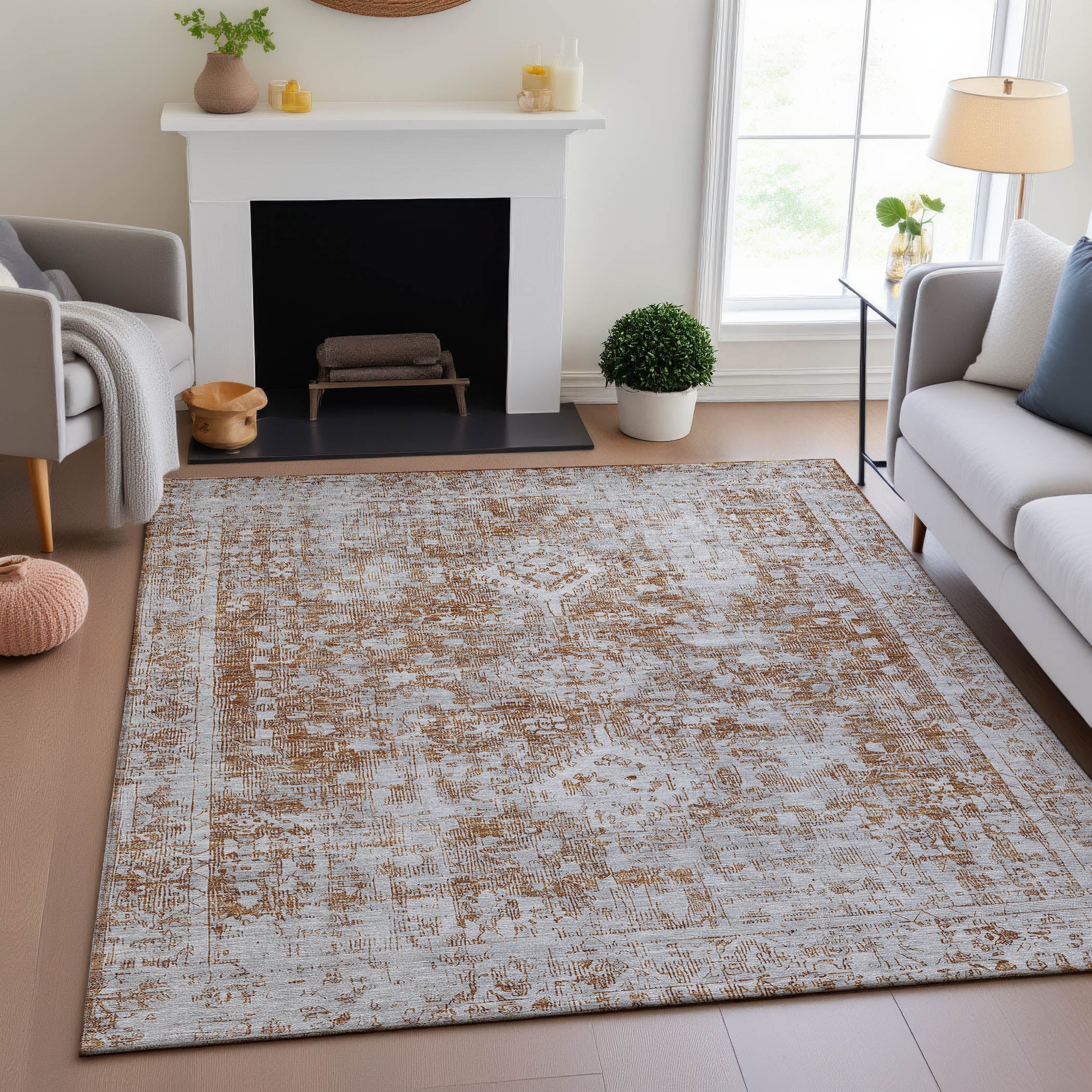 Salzburg Machine Washable Traditional Terracotta Orange Rug 2'6" x 3'10" #shape_Rectangle