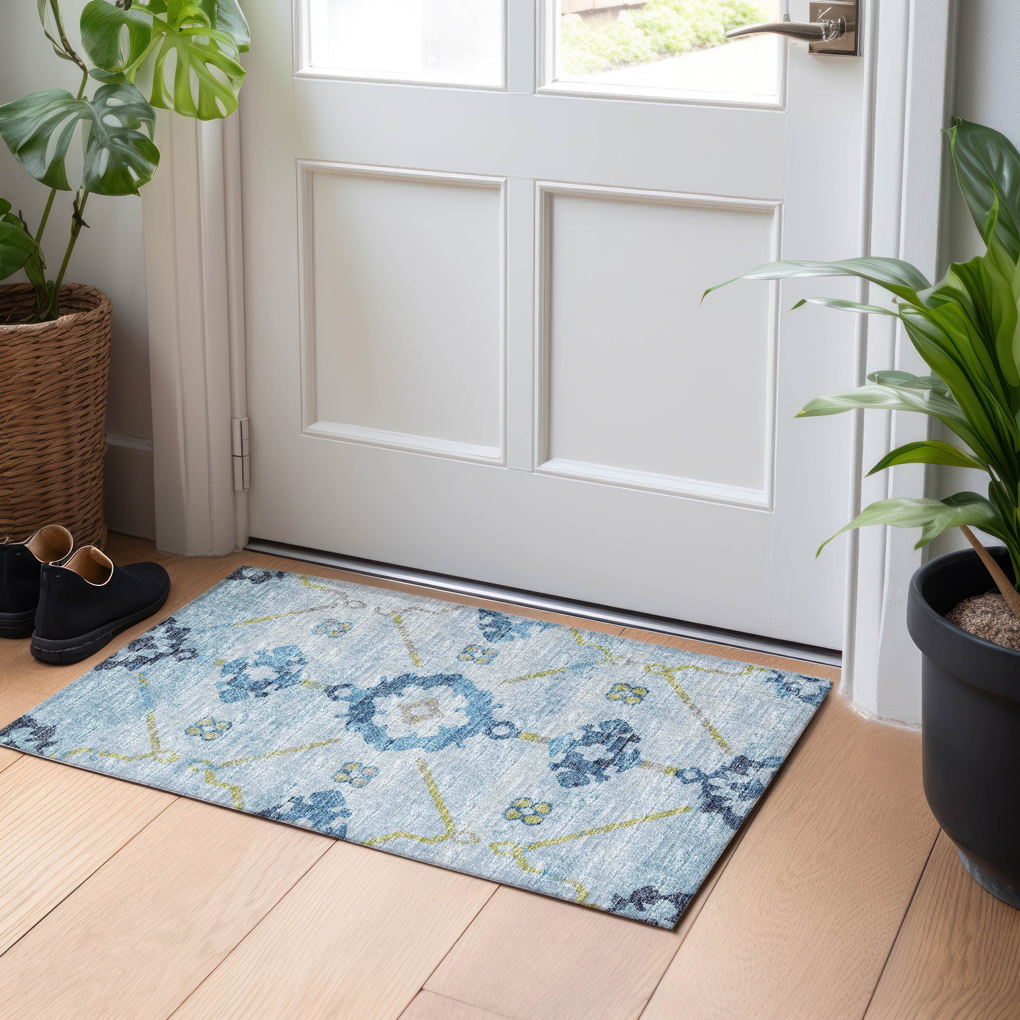 Oaxaca Machine Washable Transitional Blue Rug 1'8" x 2'6" #shape_Rectangle