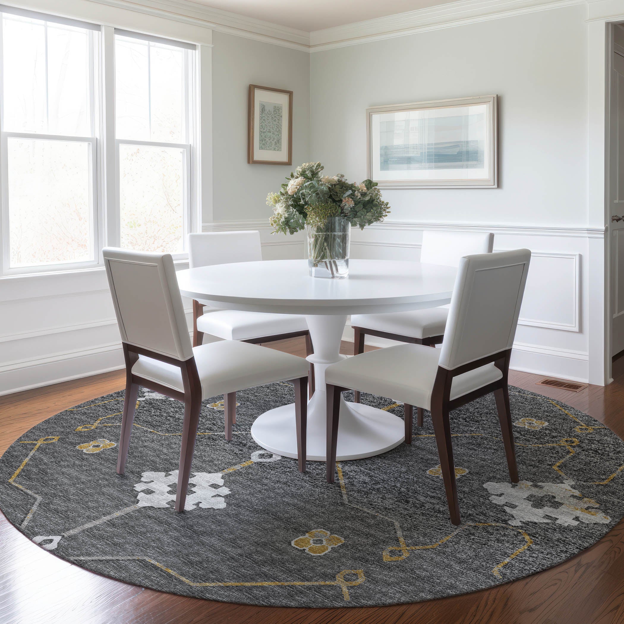 Oaxaca Machine Washable Transitional Gray Rug 8' x 8' #shape_Round