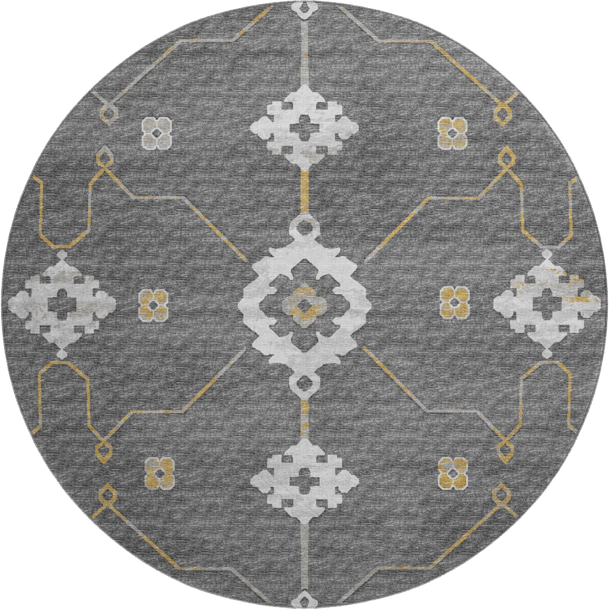 Oaxaca Machine Washable Transitional Gray Rug 8' x 8' #shape_Round