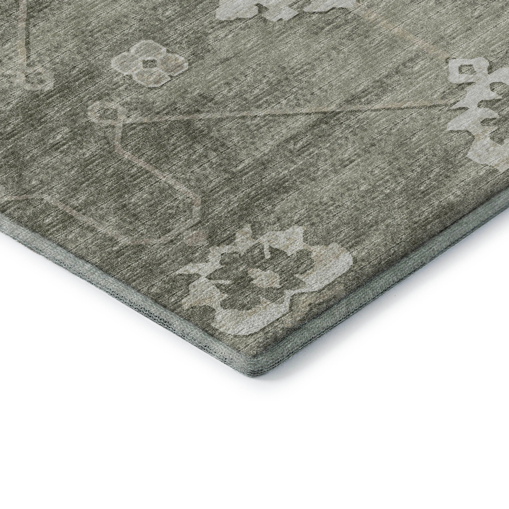 Oaxaca Machine Washable Transitional Olive Green Rug 1'8" x 2'6" #shape_Rectangle