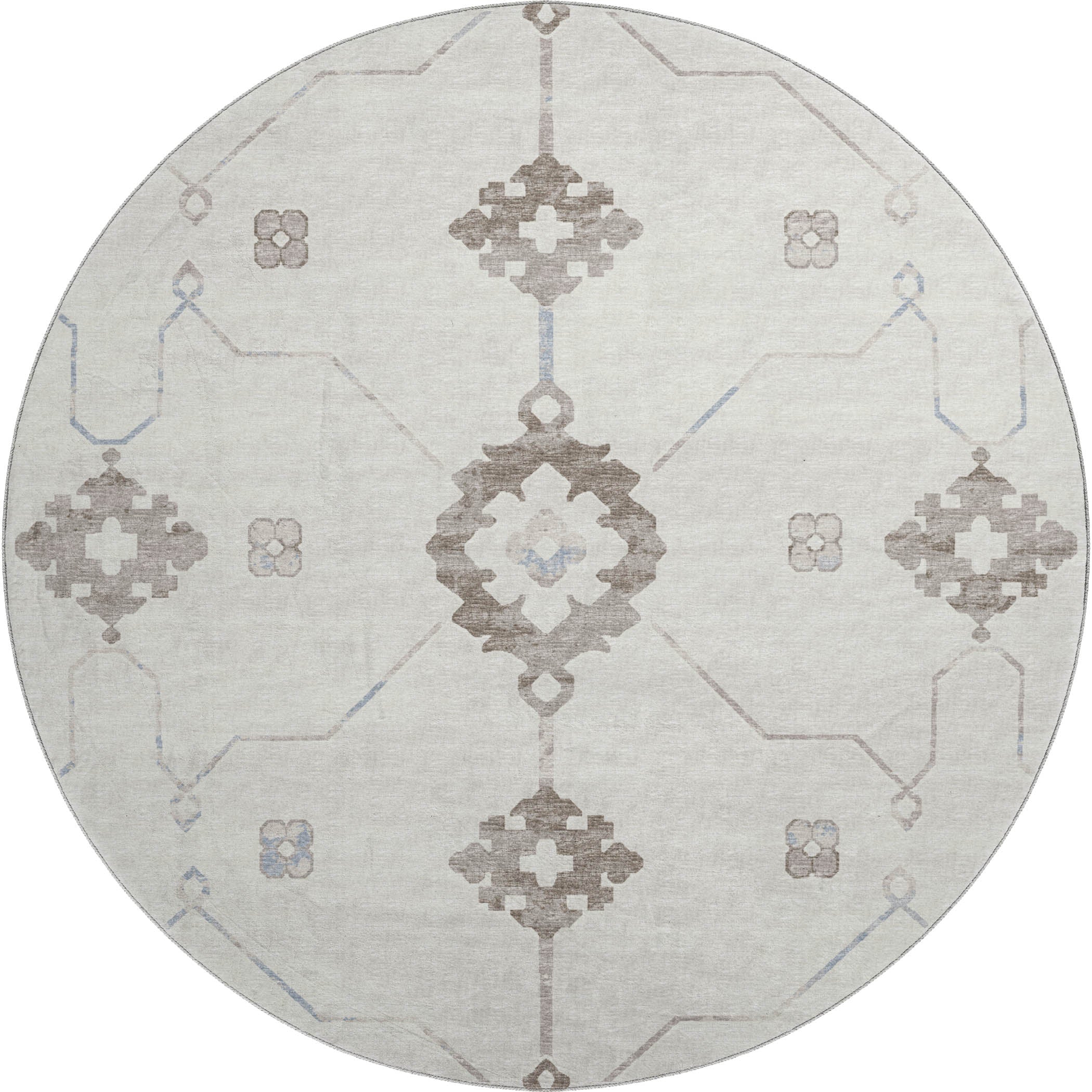 Oaxaca Machine Washable Transitional Taupe Neutral Rug 8' x 8' #shape_Round