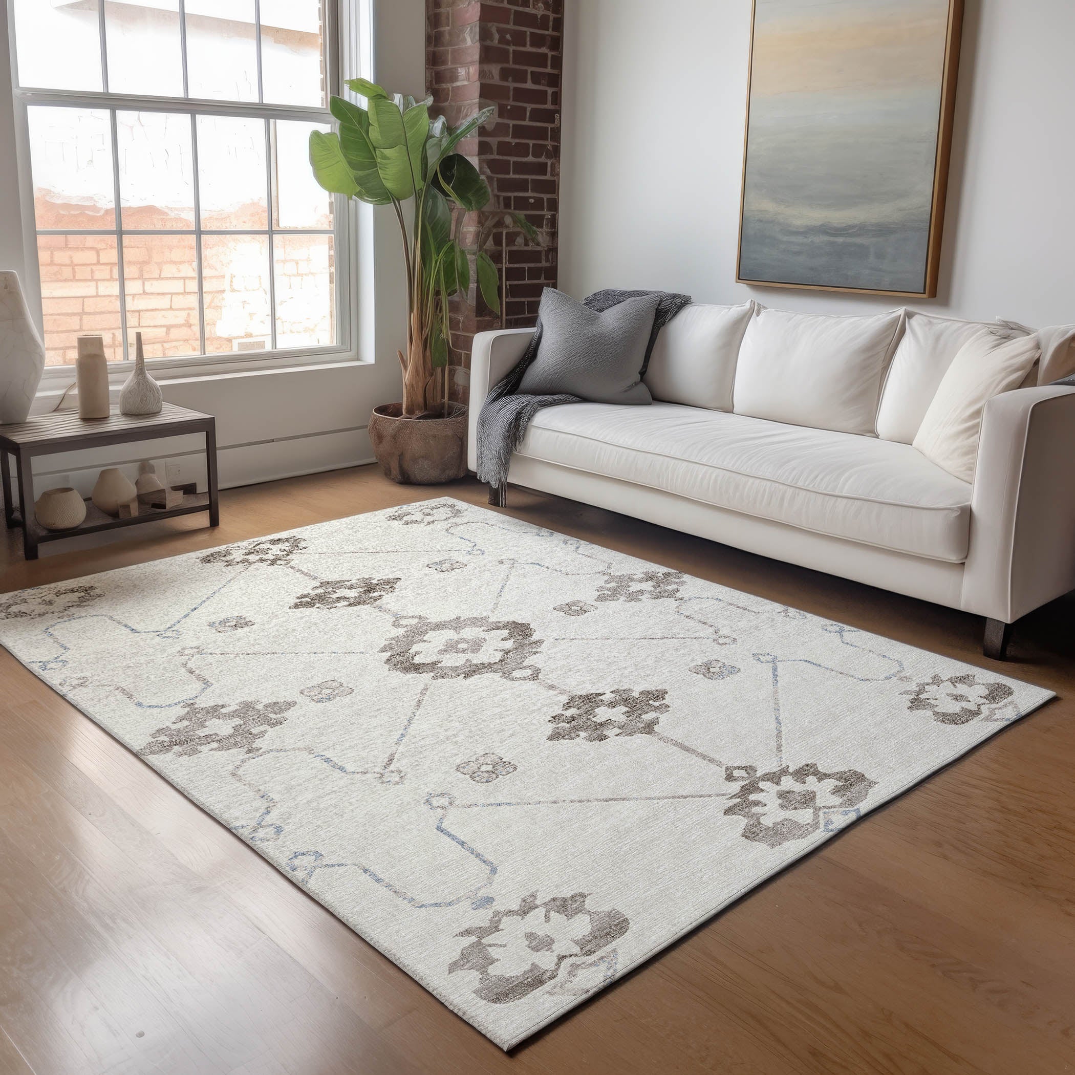 Oaxaca Machine Washable Transitional Taupe Neutral Rug 2'6" x 3'10" #shape_Rectangle