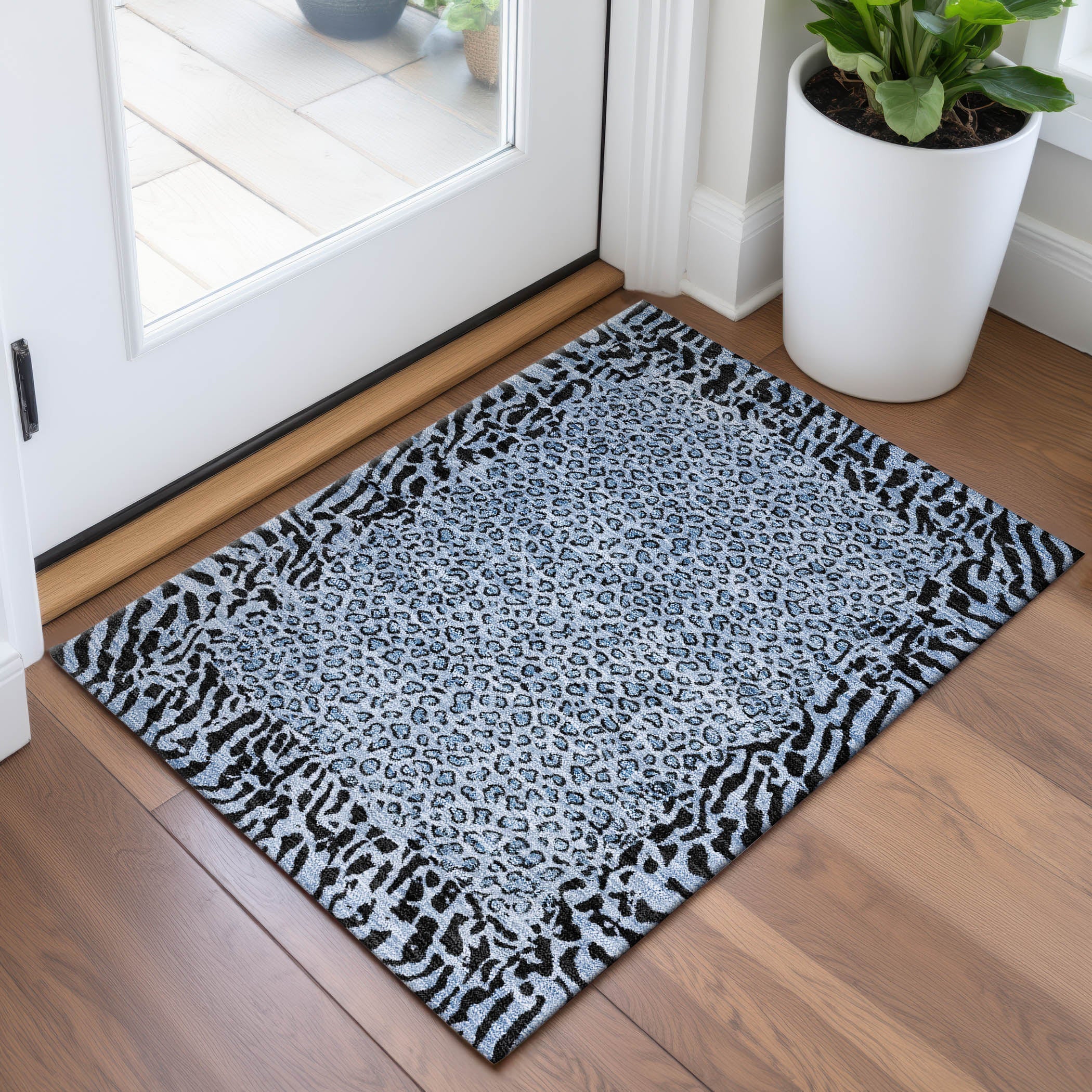 Baku Machine Washable Transitional Blue Rug 1'8" x 2'6" #shape_Rectangle
