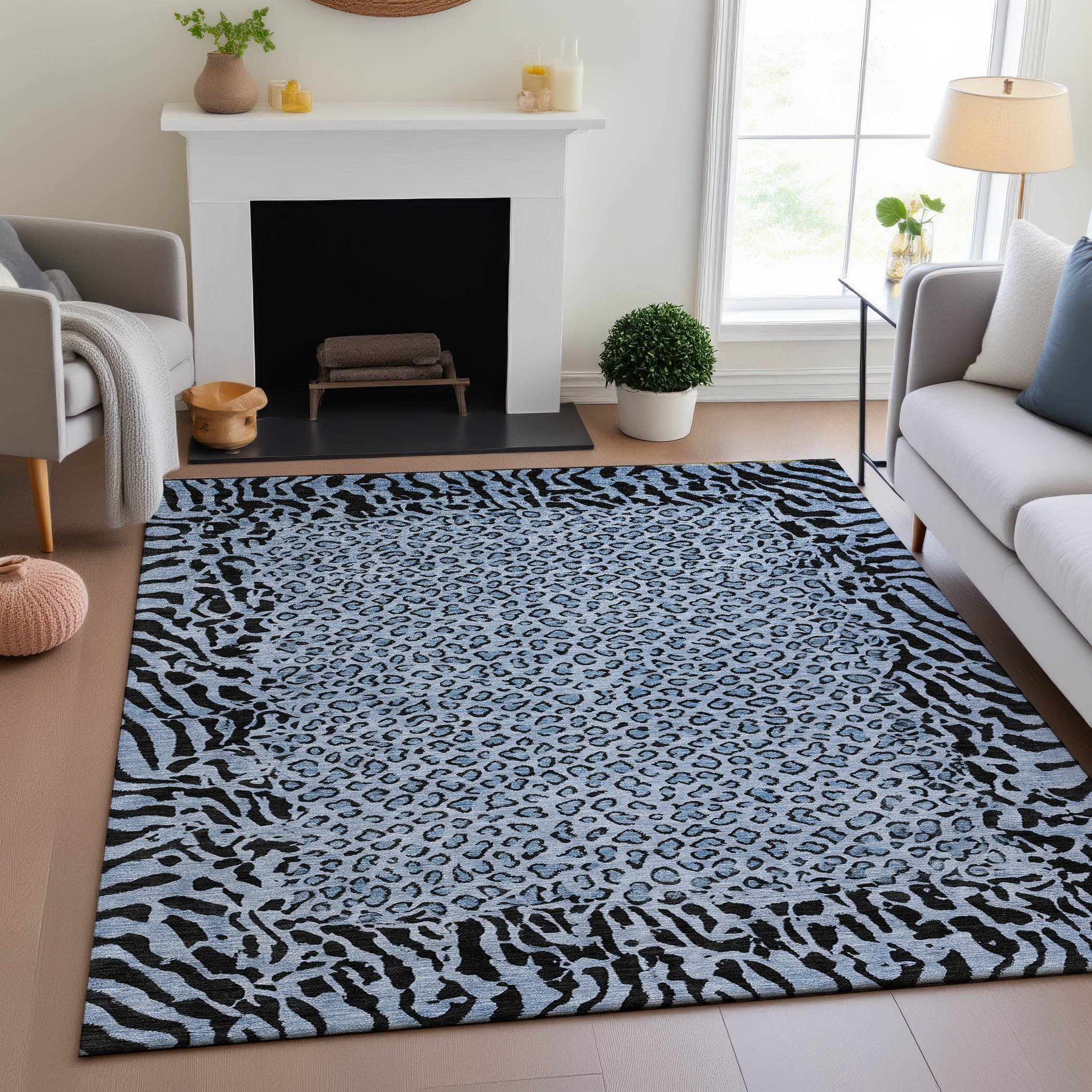 Baku Machine Washable Transitional Blue Rug 2'6" x 3'10" #shape_Rectangle