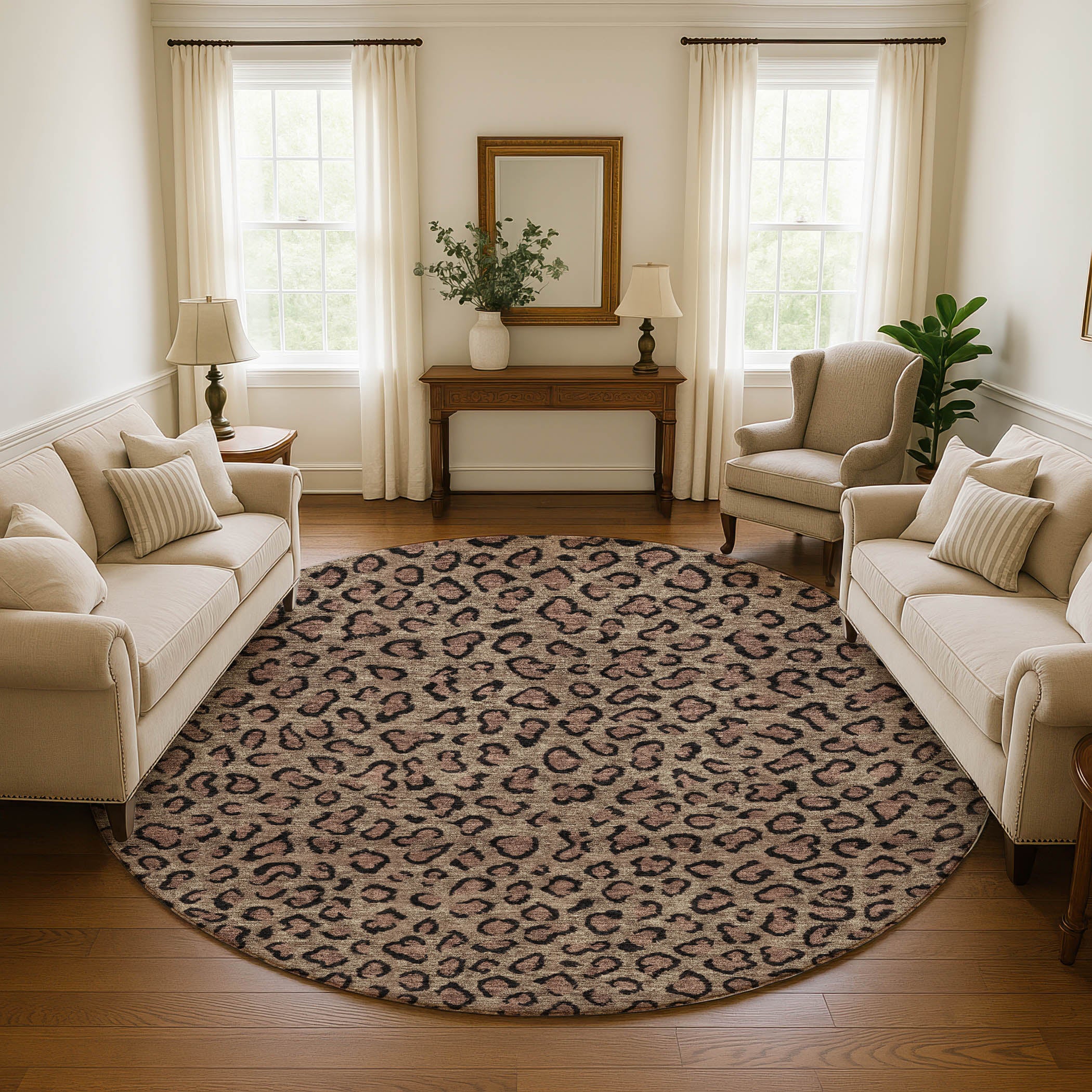Baku Machine Washable Transitional Brown Rug 8' x 8' #shape_Round