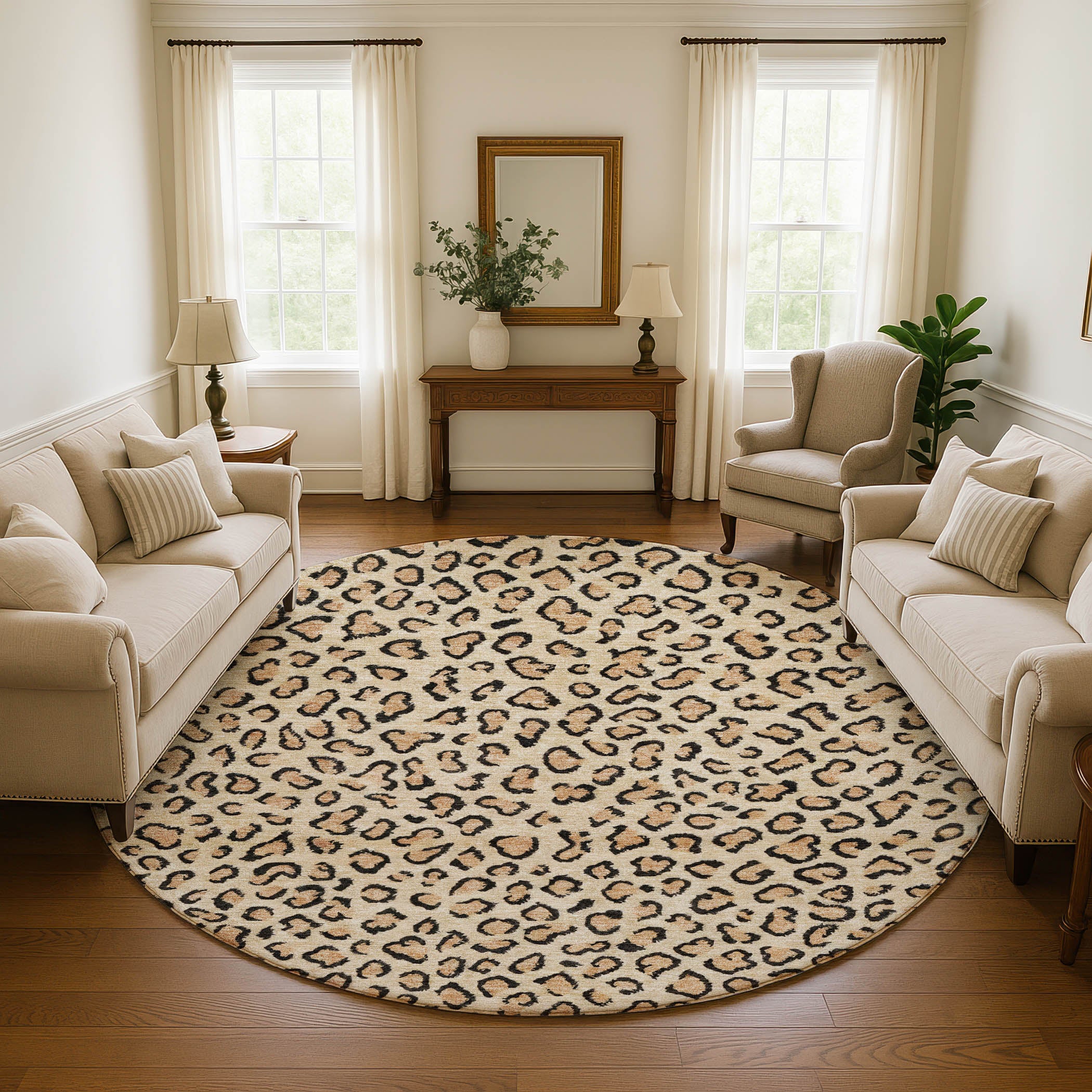 Baku Machine Washable Transitional Gold Rug 8' x 8' #shape_Round