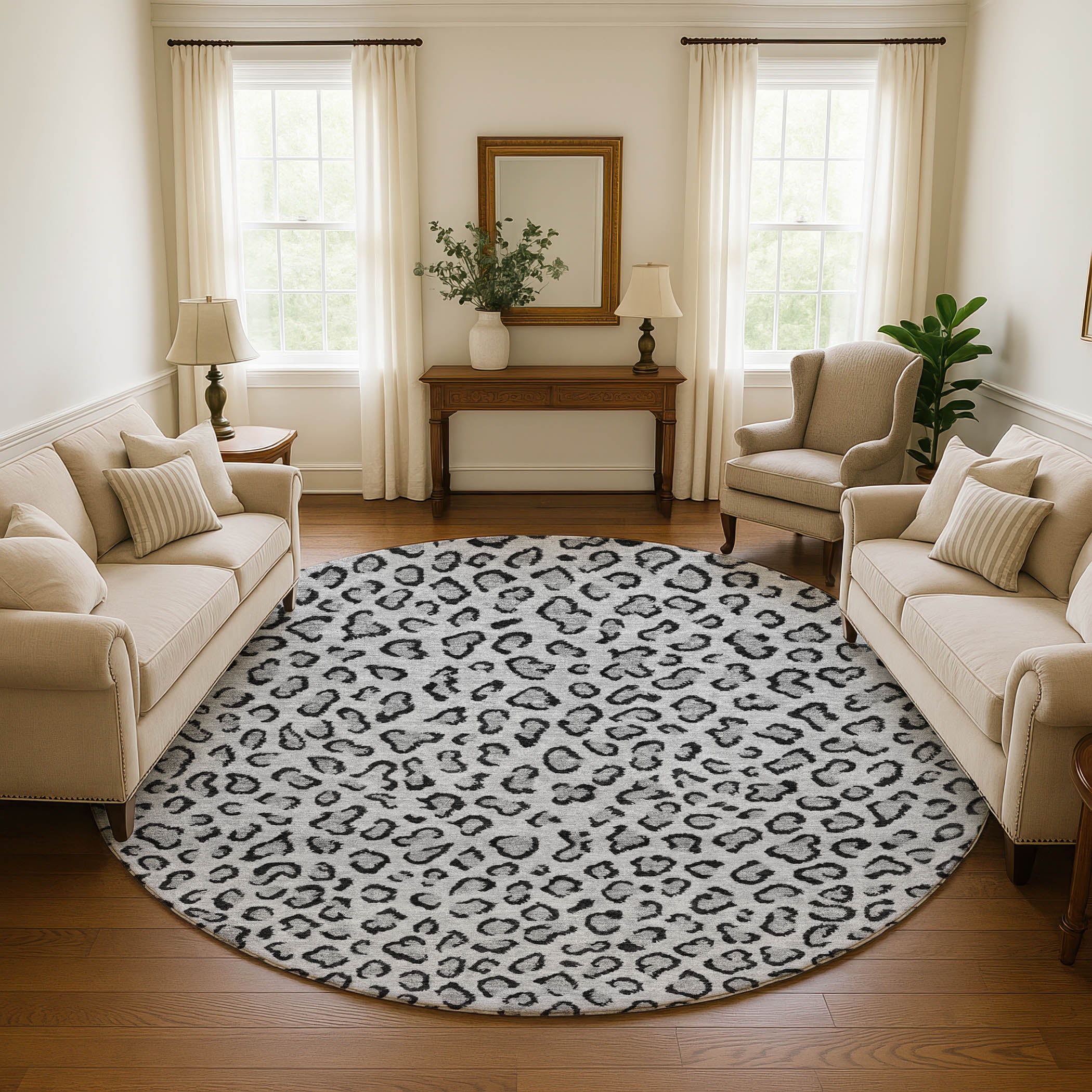 Baku Machine Washable Transitional Gray Rug 8' x 8' #shape_Round