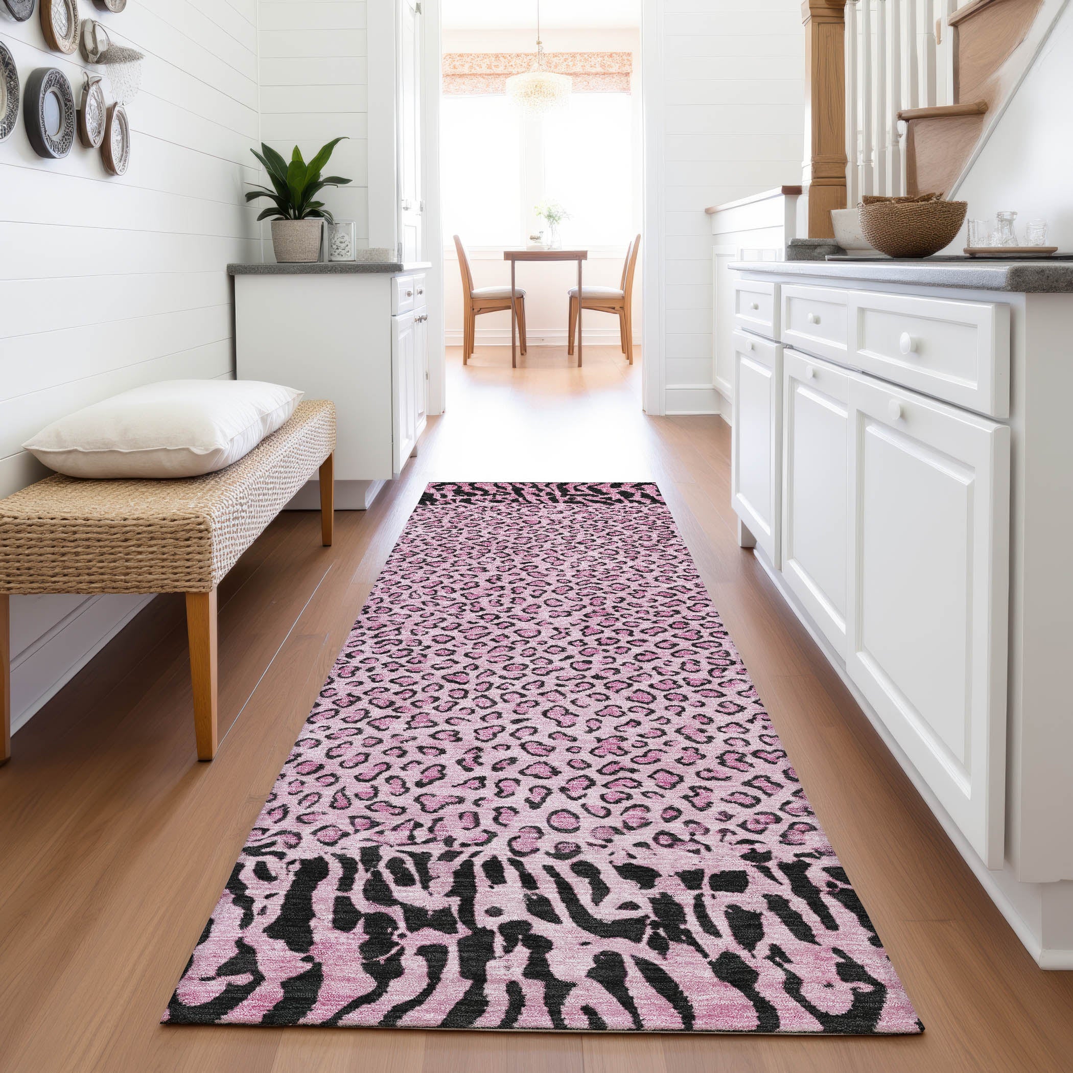 Baku Machine Washable Transitional Pink Rug 2'3" x 7'6" #shape_Runner