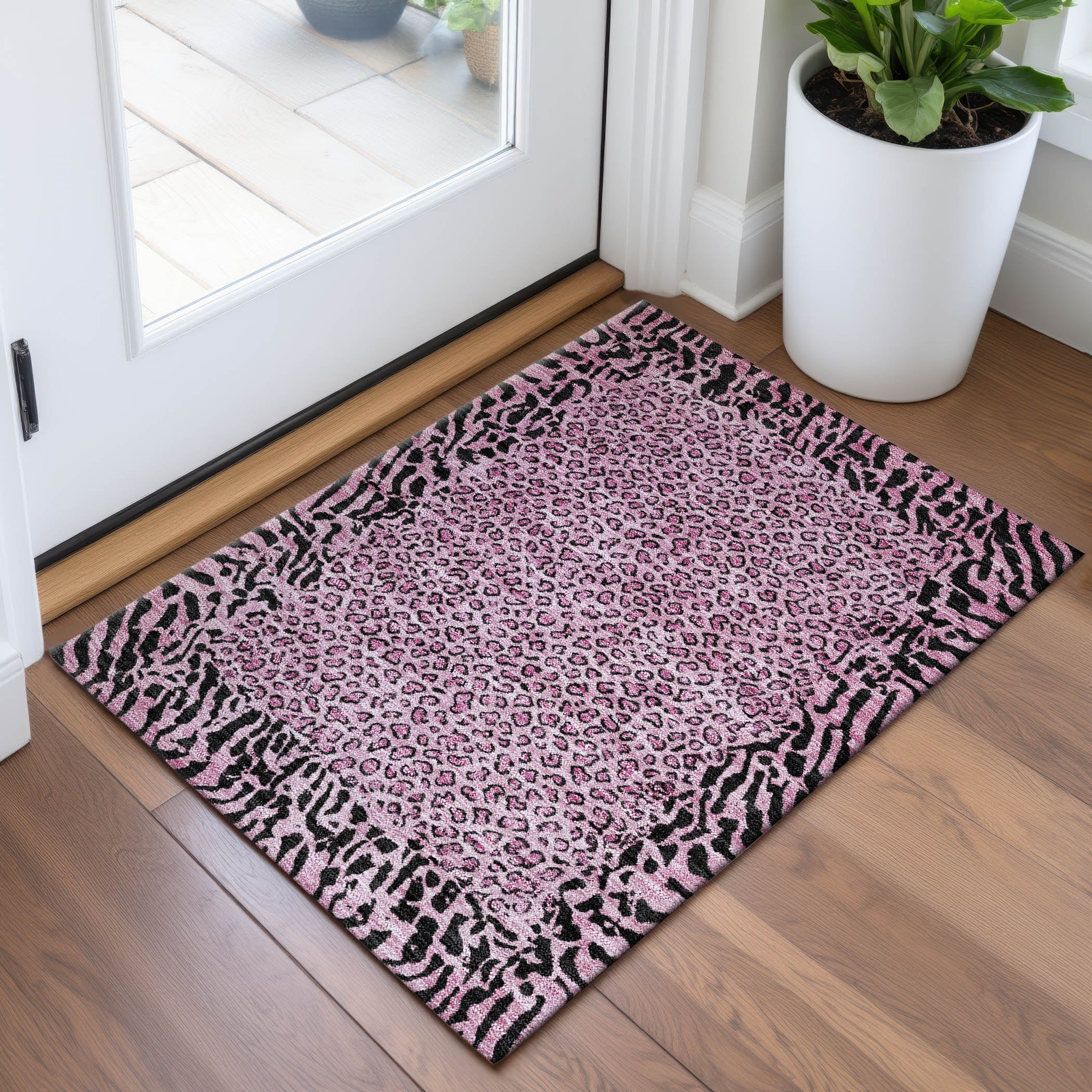 Baku Machine Washable Transitional Pink Rug 1'8" x 2'6" #shape_Rectangle