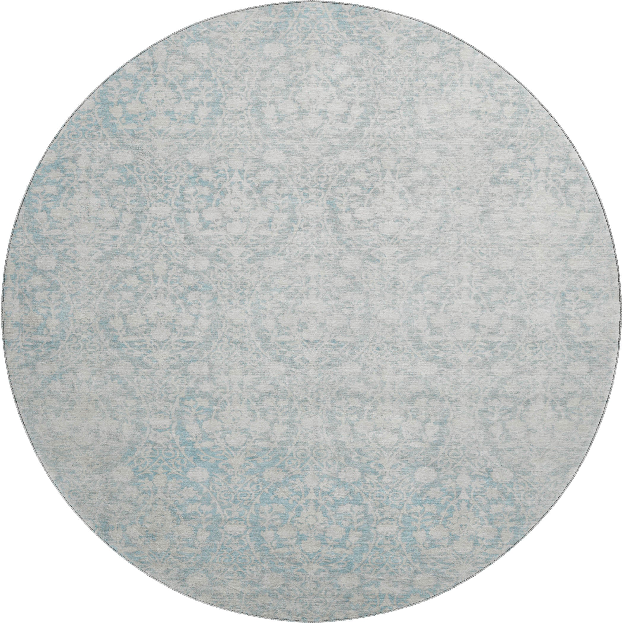 Vienna Machine Washable Transitional Aqua Teal Rug 8' x 8' #shape_Round