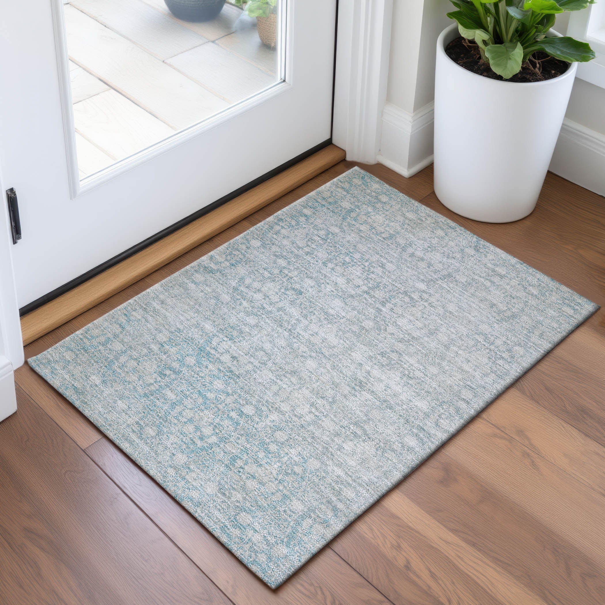 Vienna Machine Washable Transitional Aqua Teal Rug 1'8" x 2'6" #shape_Rectangle