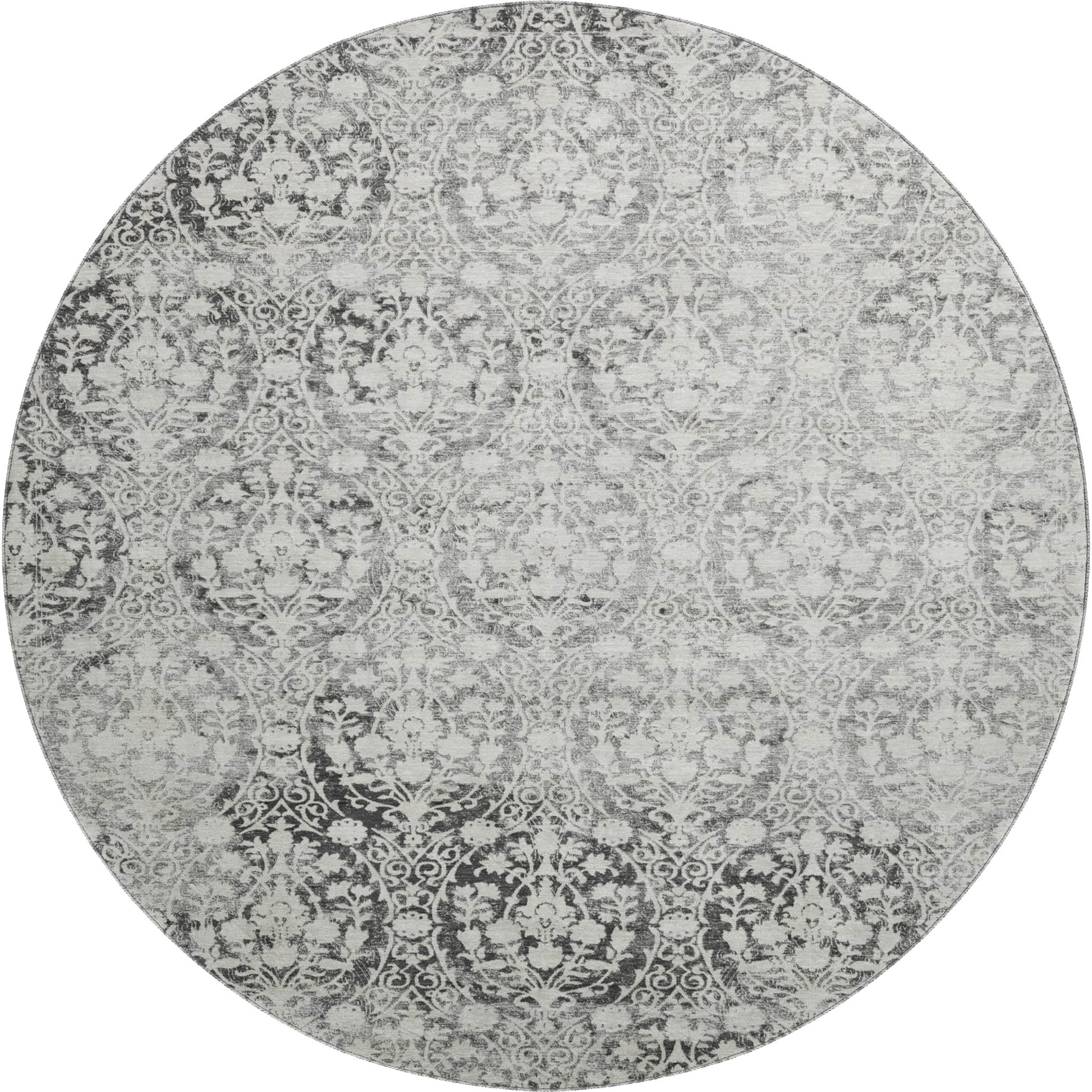Vienna Machine Washable Transitional Charcoal Gray Rug 8' x 8' #shape_Round