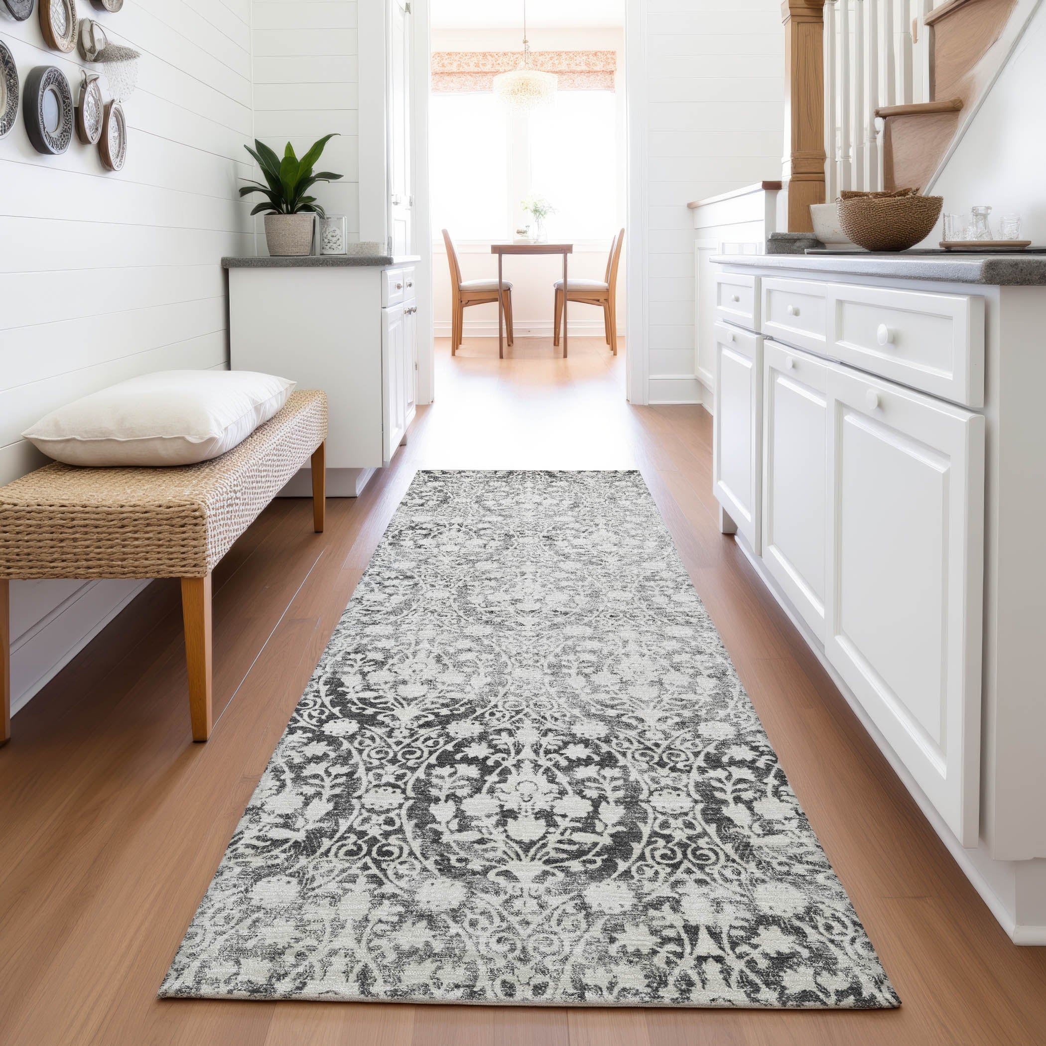 Vienna Machine Washable Transitional Charcoal Gray Rug 2'3" x 7'6" #shape_Runner