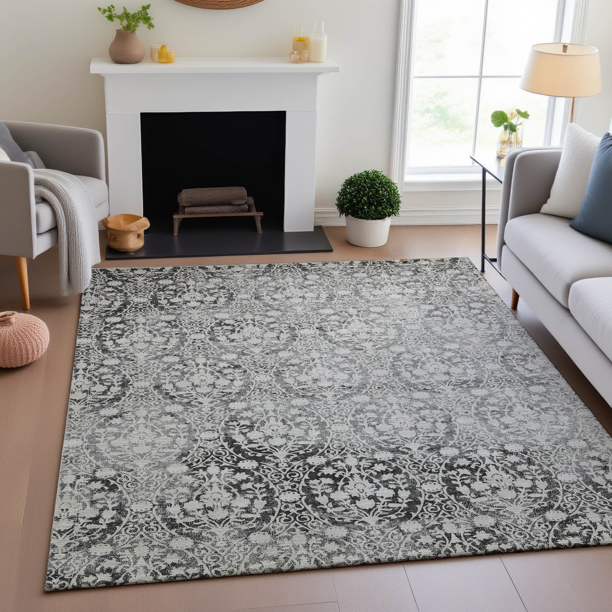 Vienna Machine Washable Transitional Charcoal Gray Rug 2'6" x 3'10" #shape_Rectangle