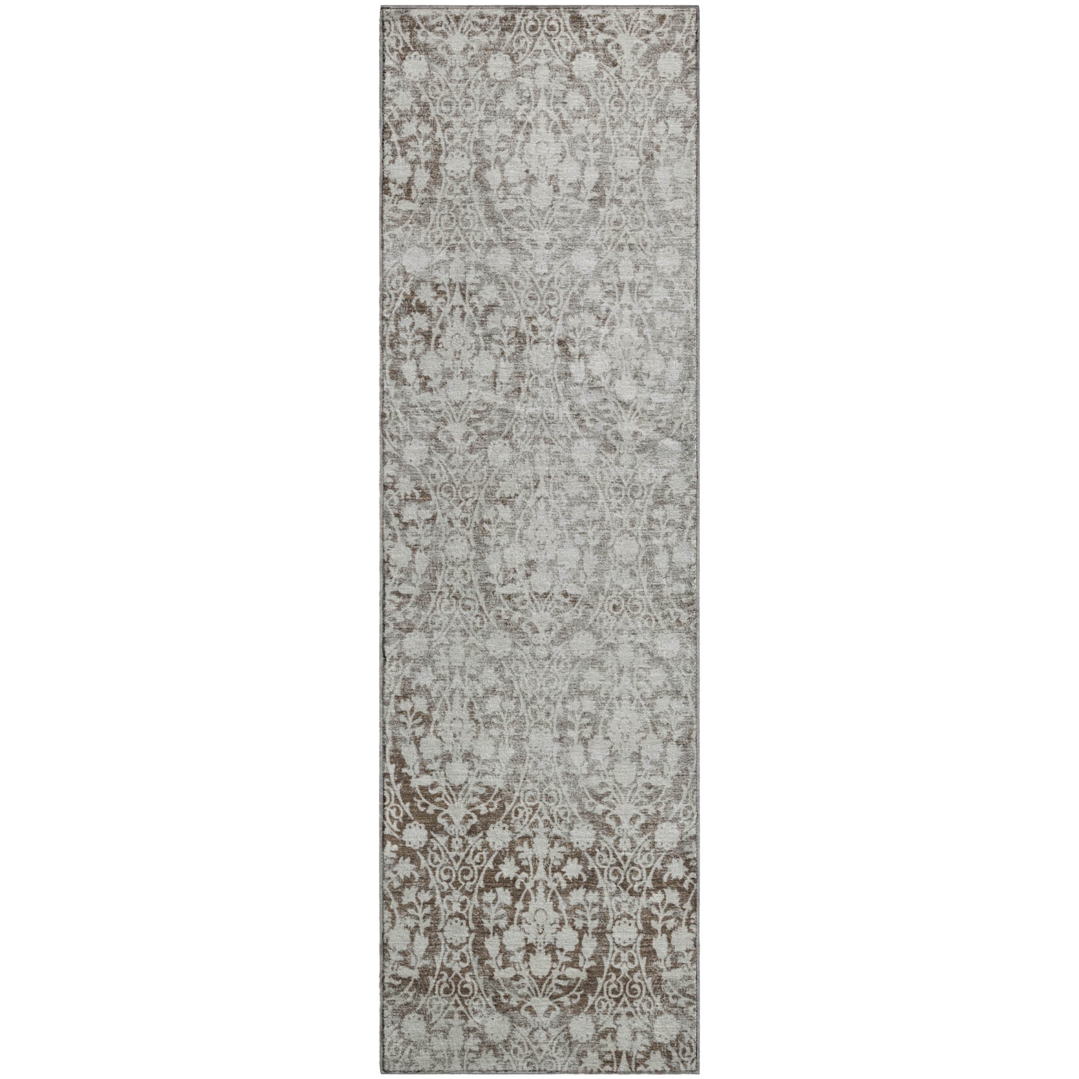 Vienna Machine Washable Transitional Chocolate Brown Rug 2'3" x 7'6" #shape_Runner