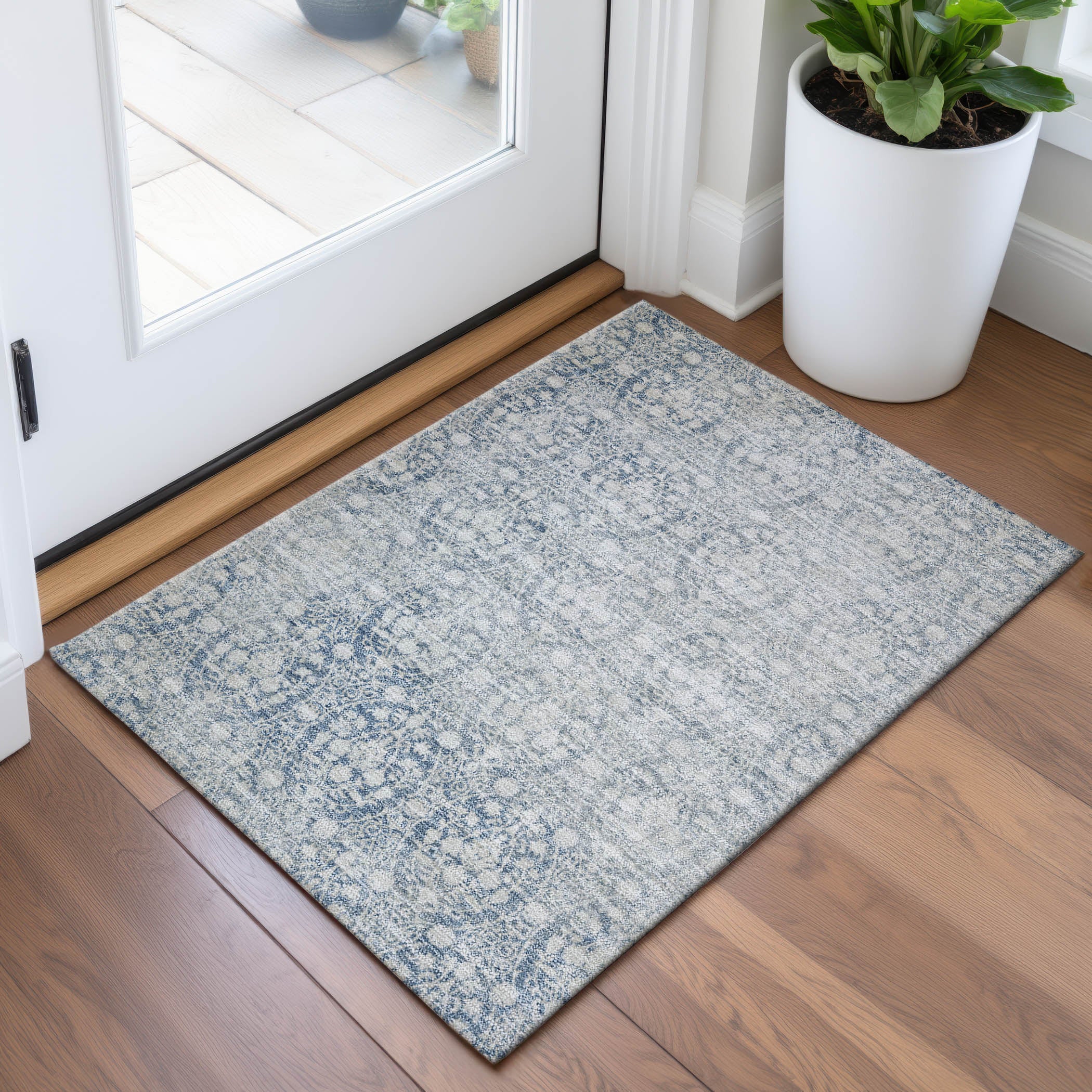 Vienna Machine Washable Transitional Denim Blue Rug 1'8" x 2'6" #shape_Rectangle