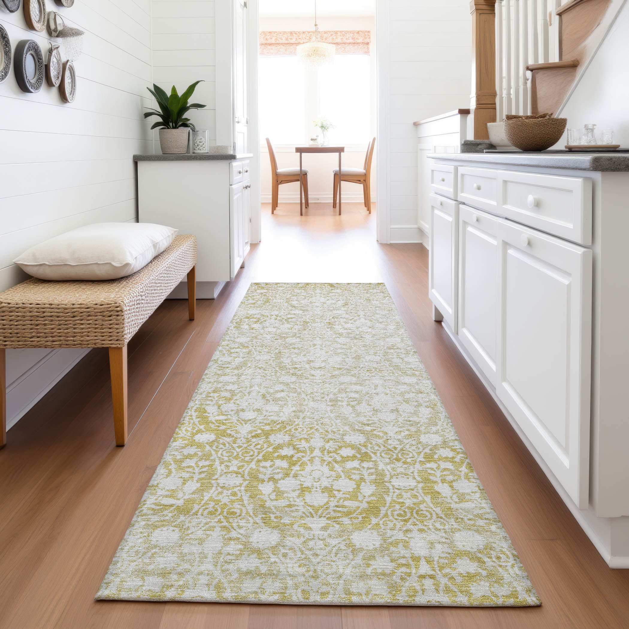 Vienna Machine Washable Transitional Gold Rug 2'3" x 7'6" #shape_Runner