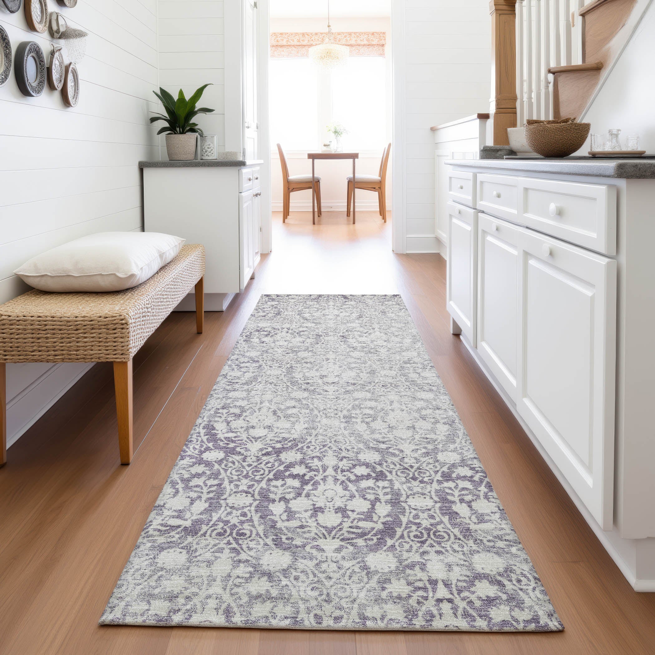 Vienna Machine Washable Transitional Plum Purple Rug 2'3" x 7'6" #shape_Runner
