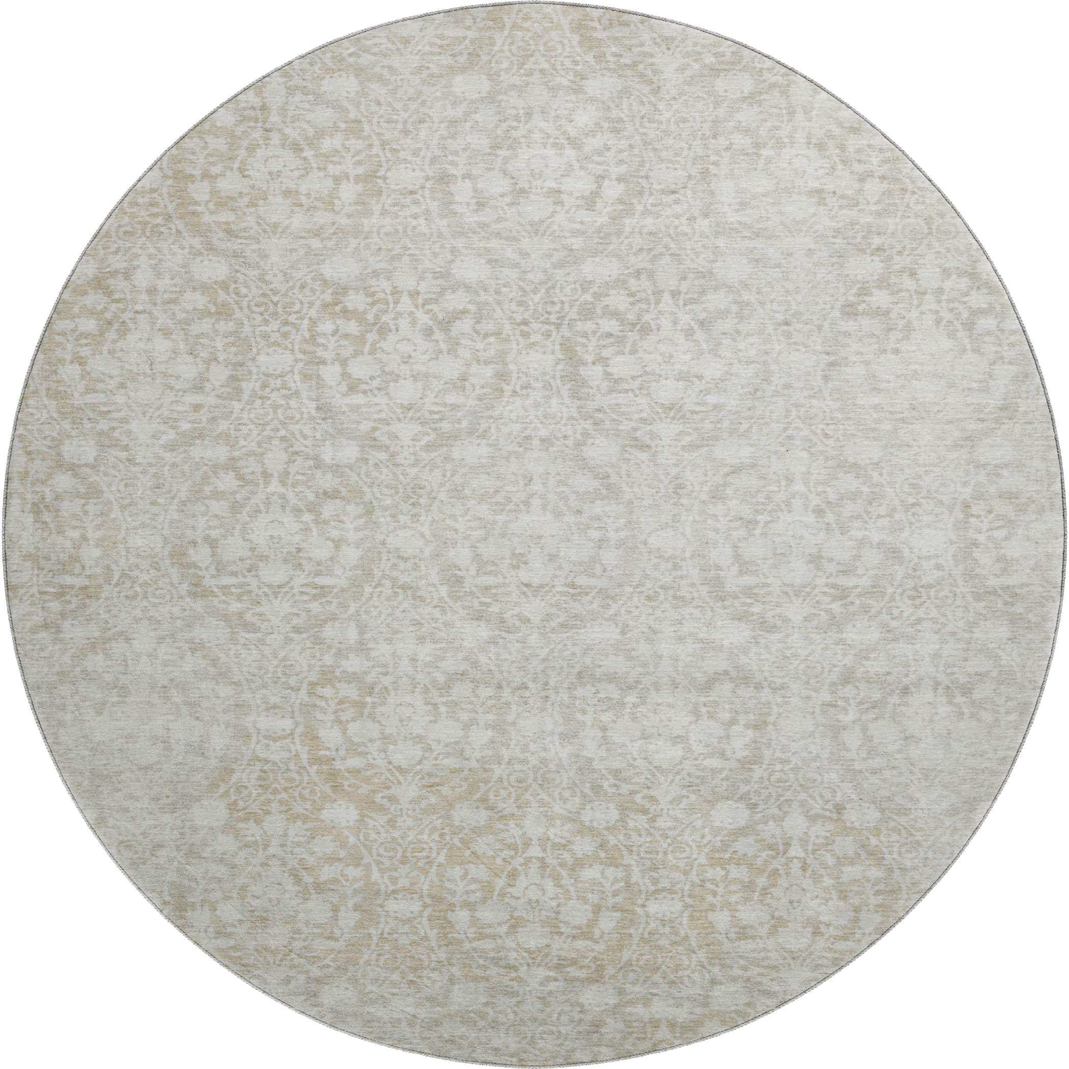 Vienna Machine Washable Transitional Tan Brown Rug 8' x 8' #shape_Round