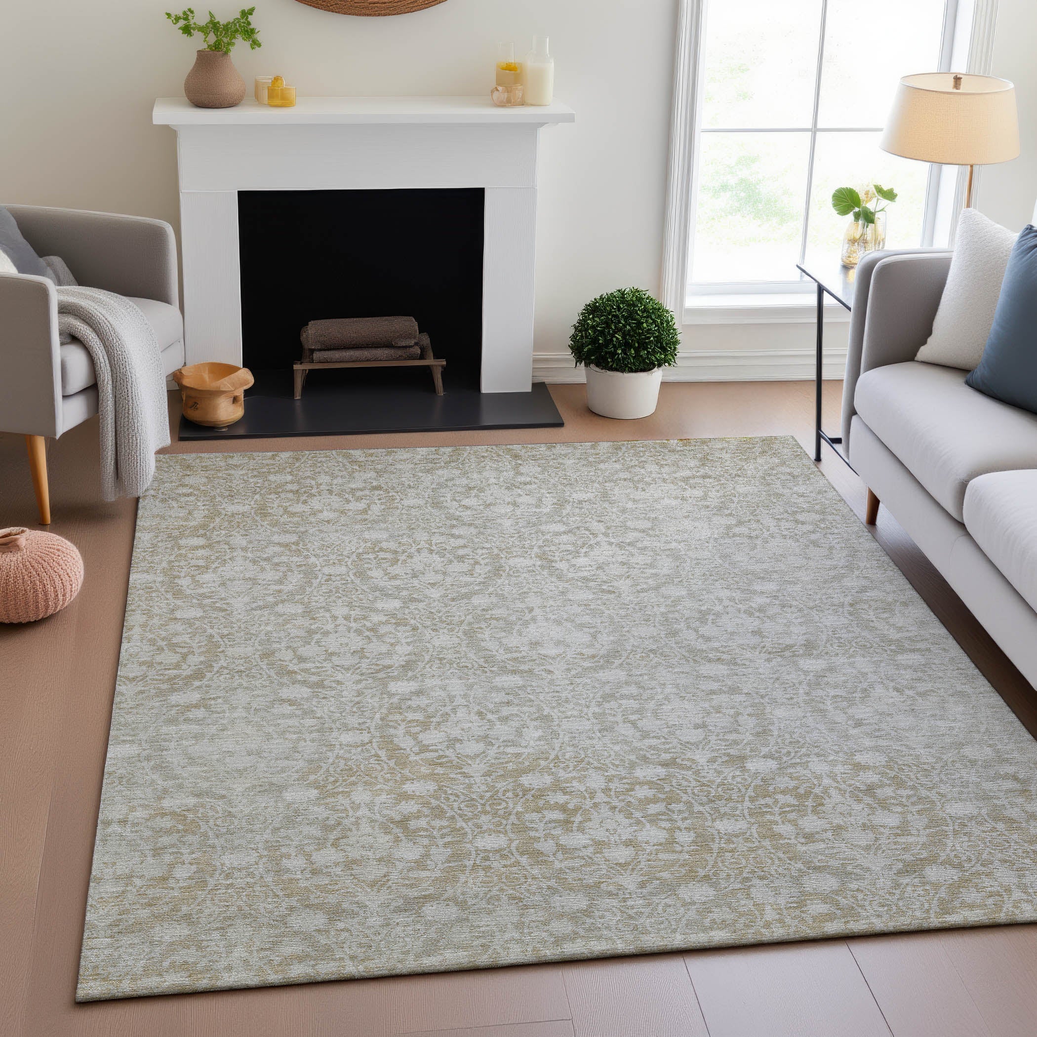 Vienna Machine Washable Transitional Tan Brown Rug 2'6" x 3'10" #shape_Rectangle