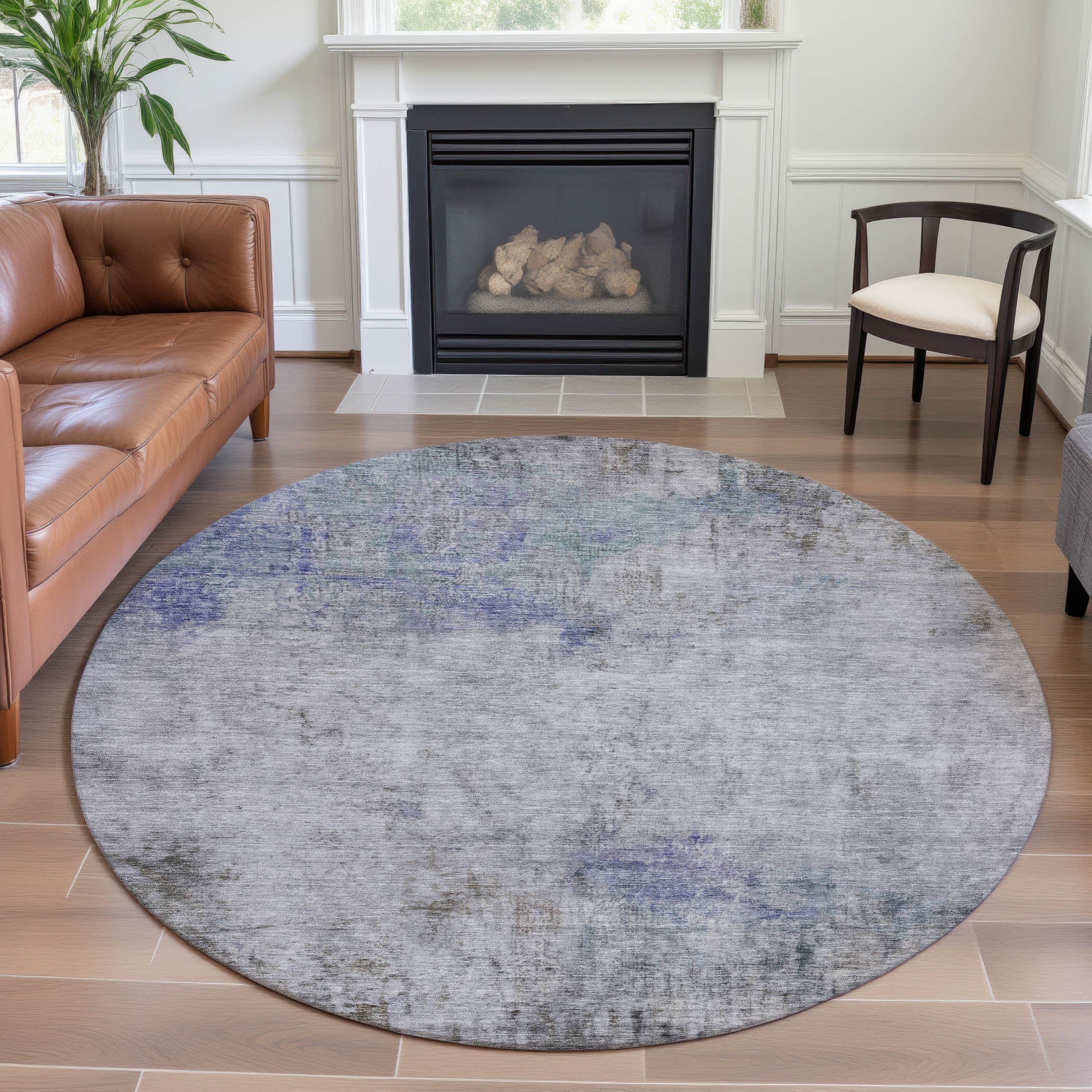 Marrakech Machine Washable Transitional Brown Rug 8' x 8' #shape_Round