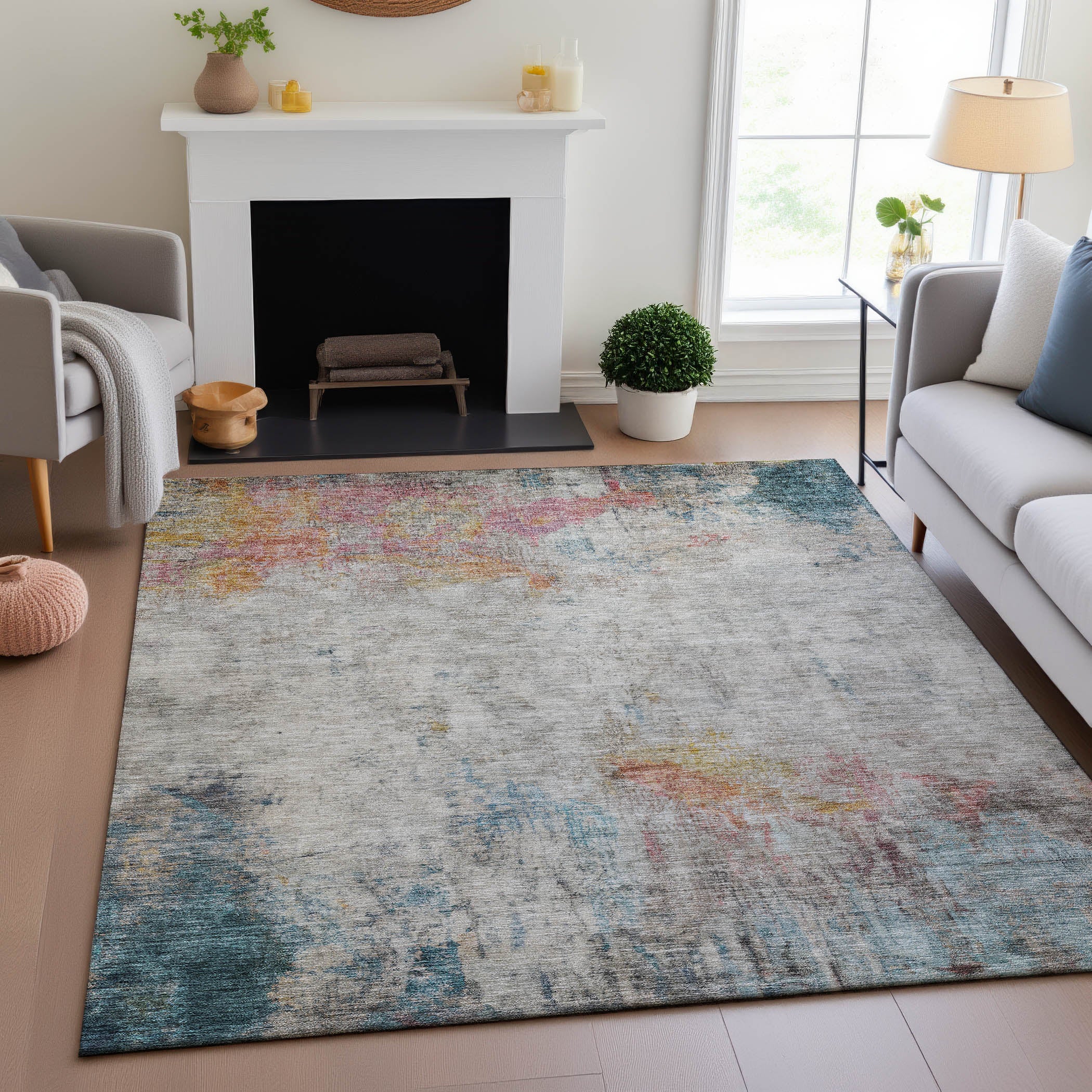 Marrakech Machine Washable Transitional Teal Rug 2'6" x 3'10" #shape_Rectangle