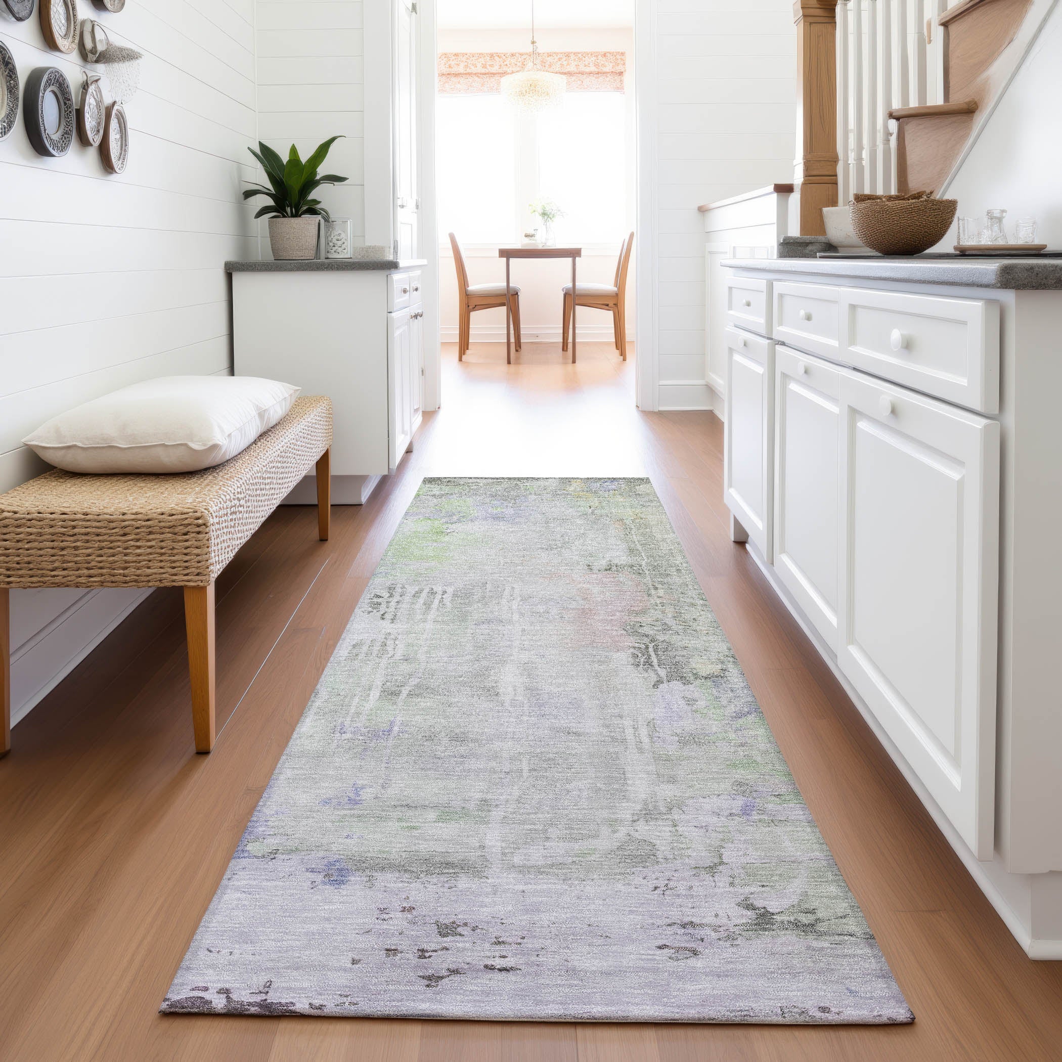 Porto Machine Washable Transitional Aloe Green Rug 2'3" x 7'6" #shape_Runner