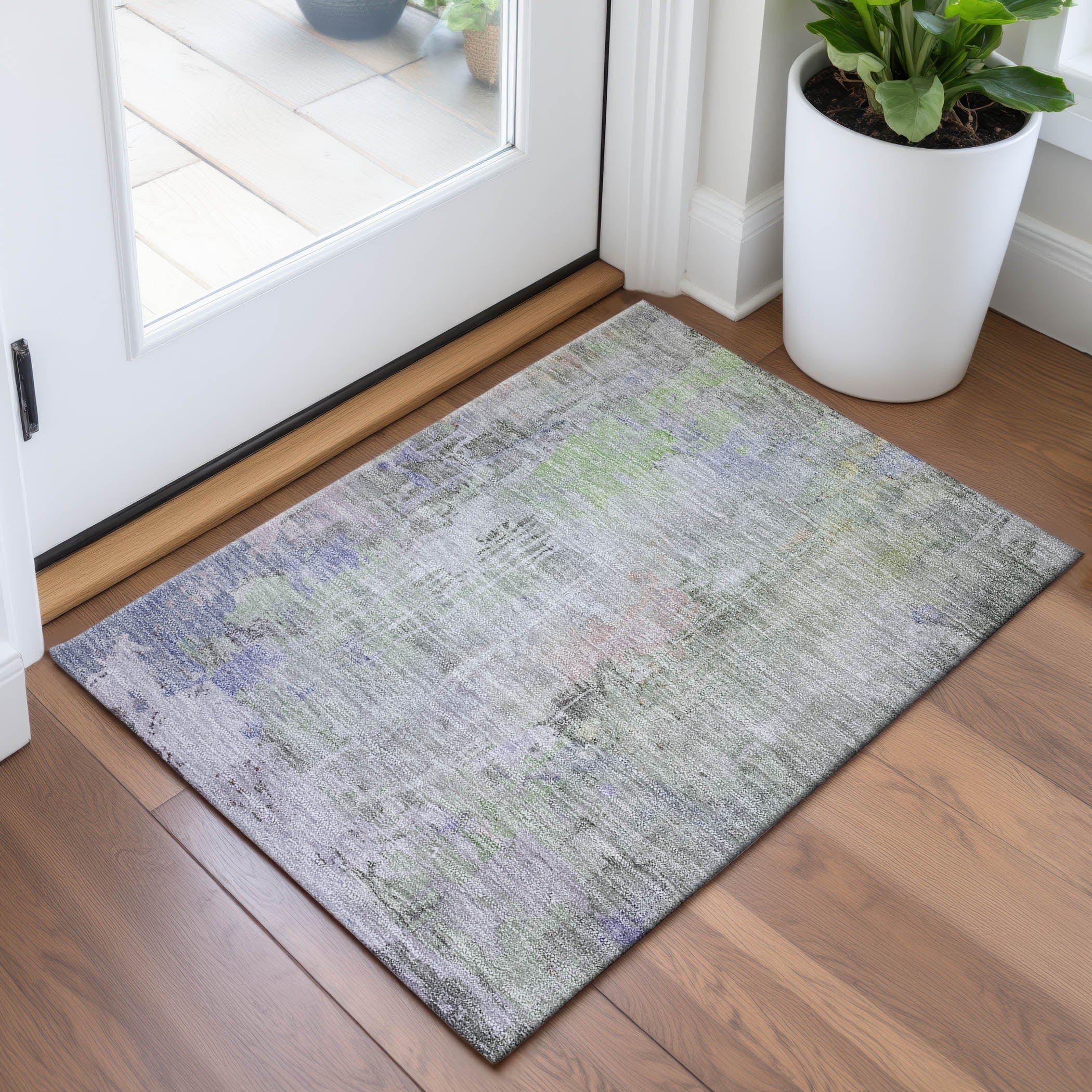Porto Machine Washable Transitional Aloe Green Rug 1'8" x 2'6" #shape_Rectangle