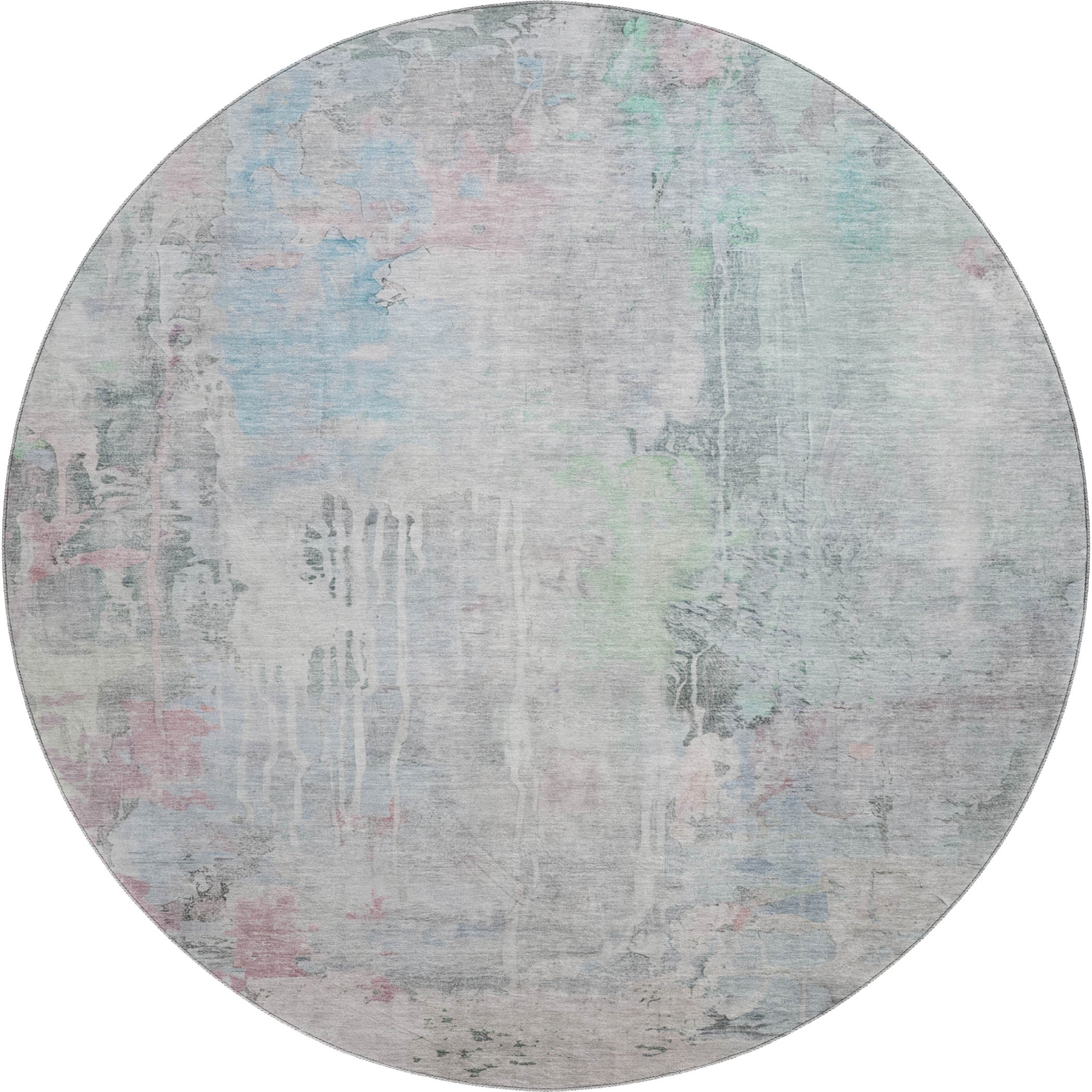 Porto Machine Washable Transitional Blue Rug 8' x 8' #shape_Round