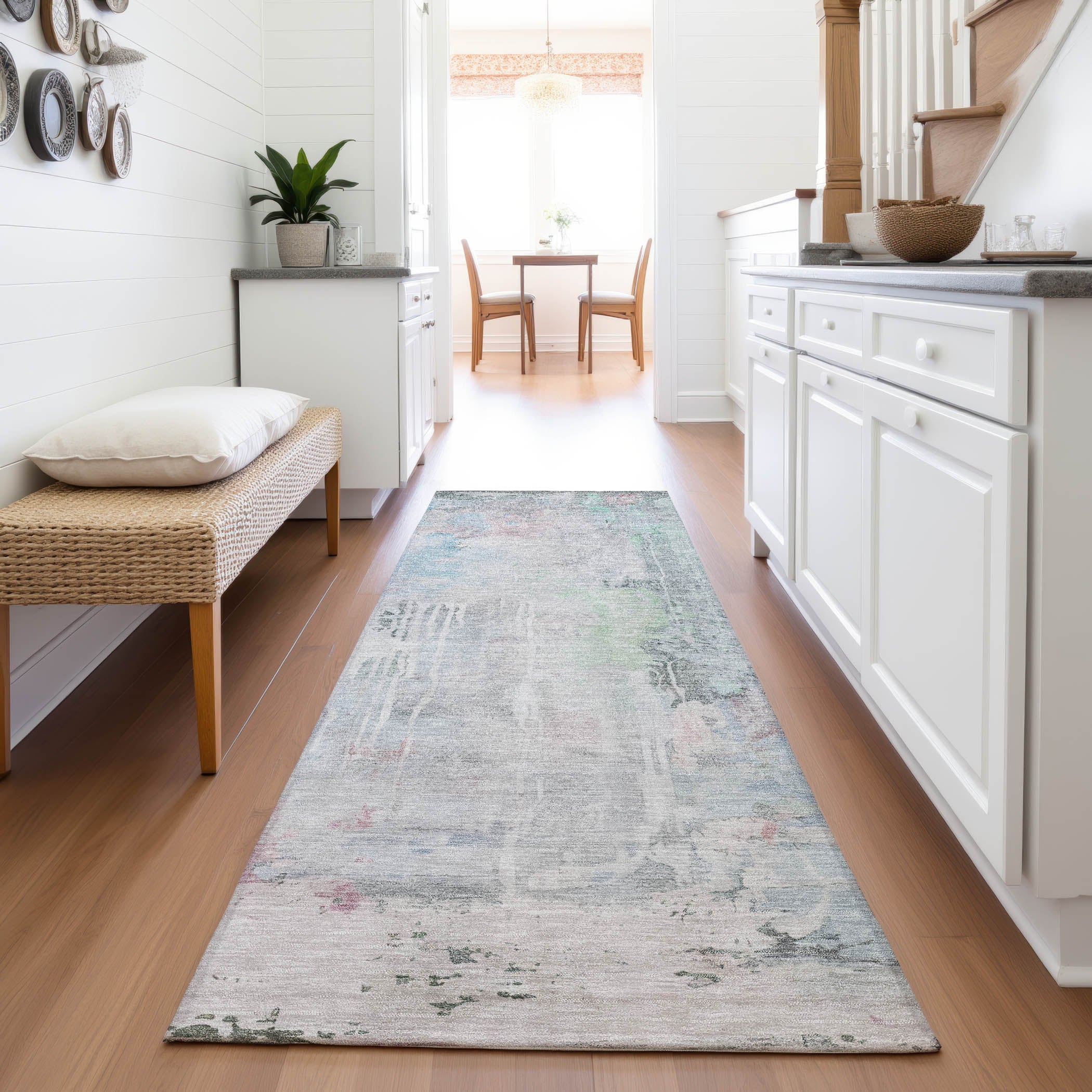 Porto Machine Washable Transitional Blue Rug 2'3" x 7'6" #shape_Runner