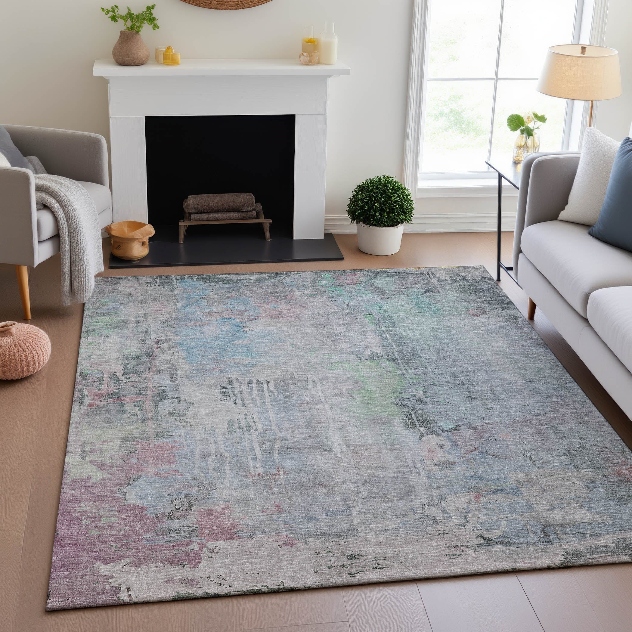 Porto Machine Washable Transitional Blue Rug 2'6" x 3'10" #shape_Rectangle