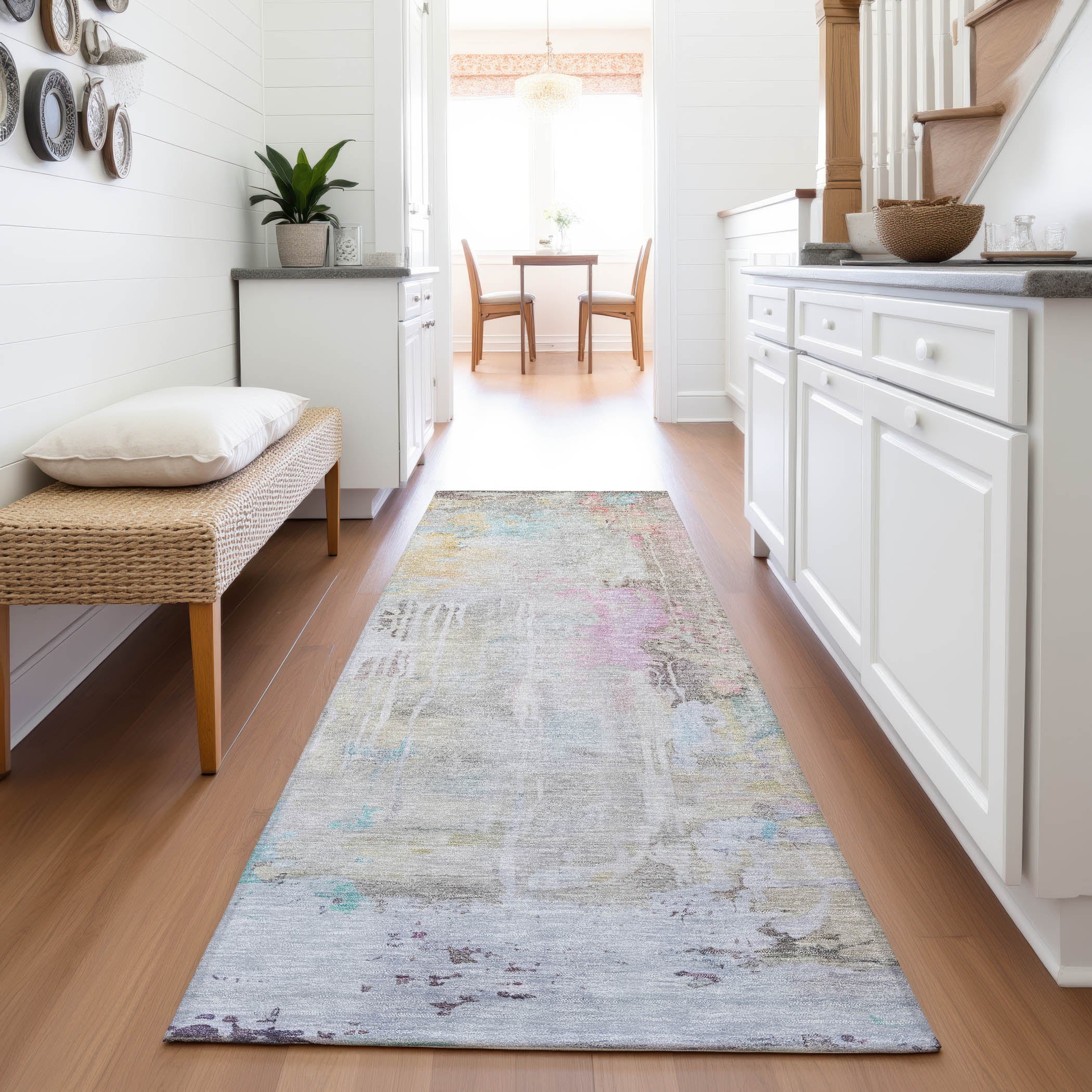Porto Machine Washable Transitional Taupe Brown Rug 2'3" x 7'6" #shape_Runner