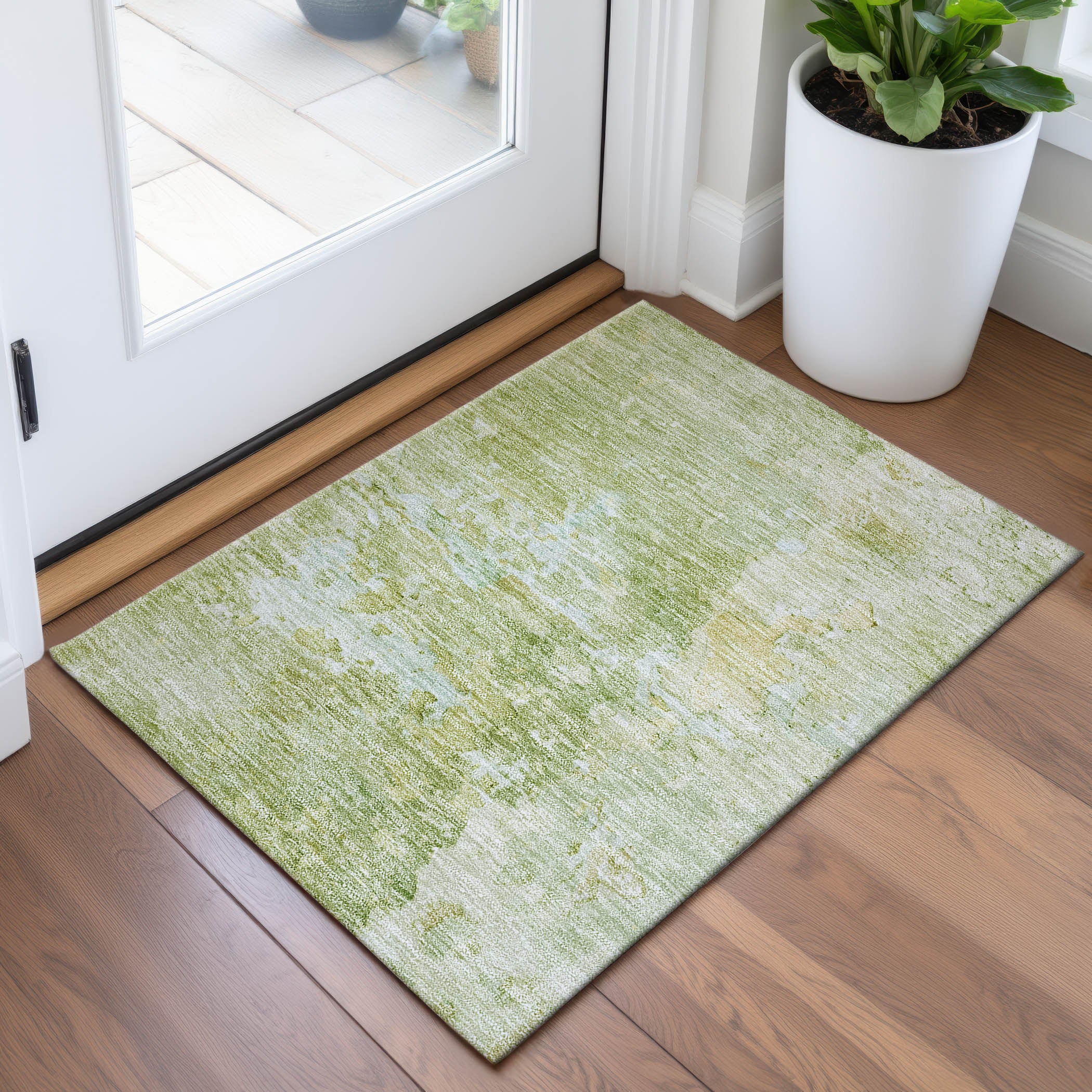 Havana Machine Washable Transitional Aloe Green Rug 1'8" x 2'6" #shape_Rectangle