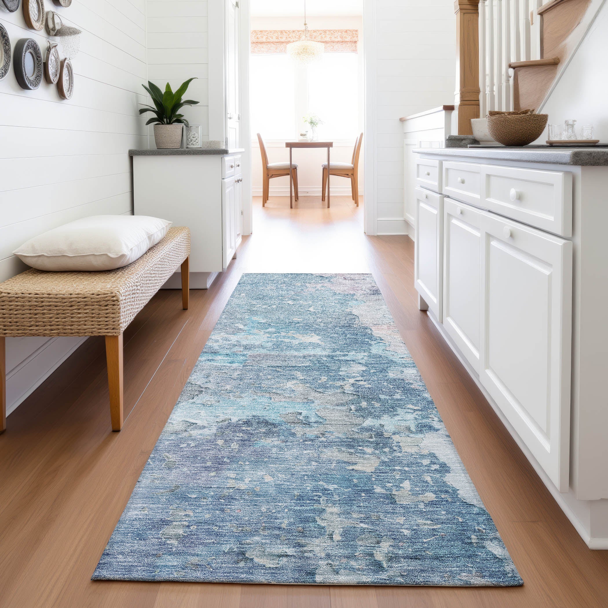 Havana Machine Washable Transitional Blue Rug 2'3" x 7'6" #shape_Runner