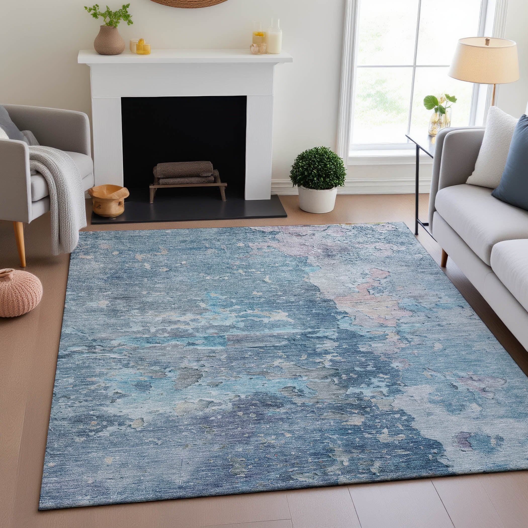 Havana Machine Washable Transitional Blue Rug 2'6" x 3'10" #shape_Rectangle