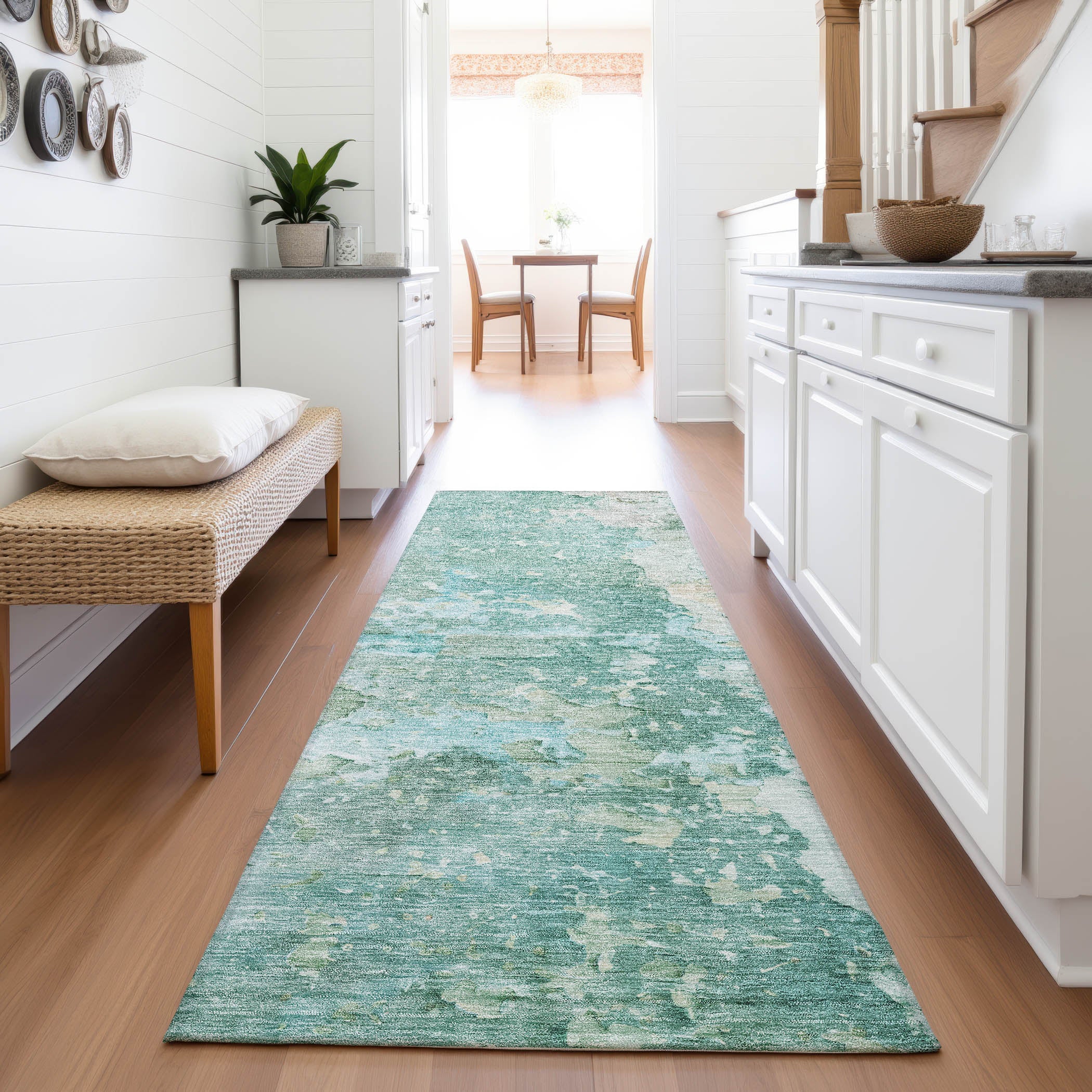 Havana Machine Washable Transitional Emerald Green Rug 2'3" x 7'6" #shape_Runner