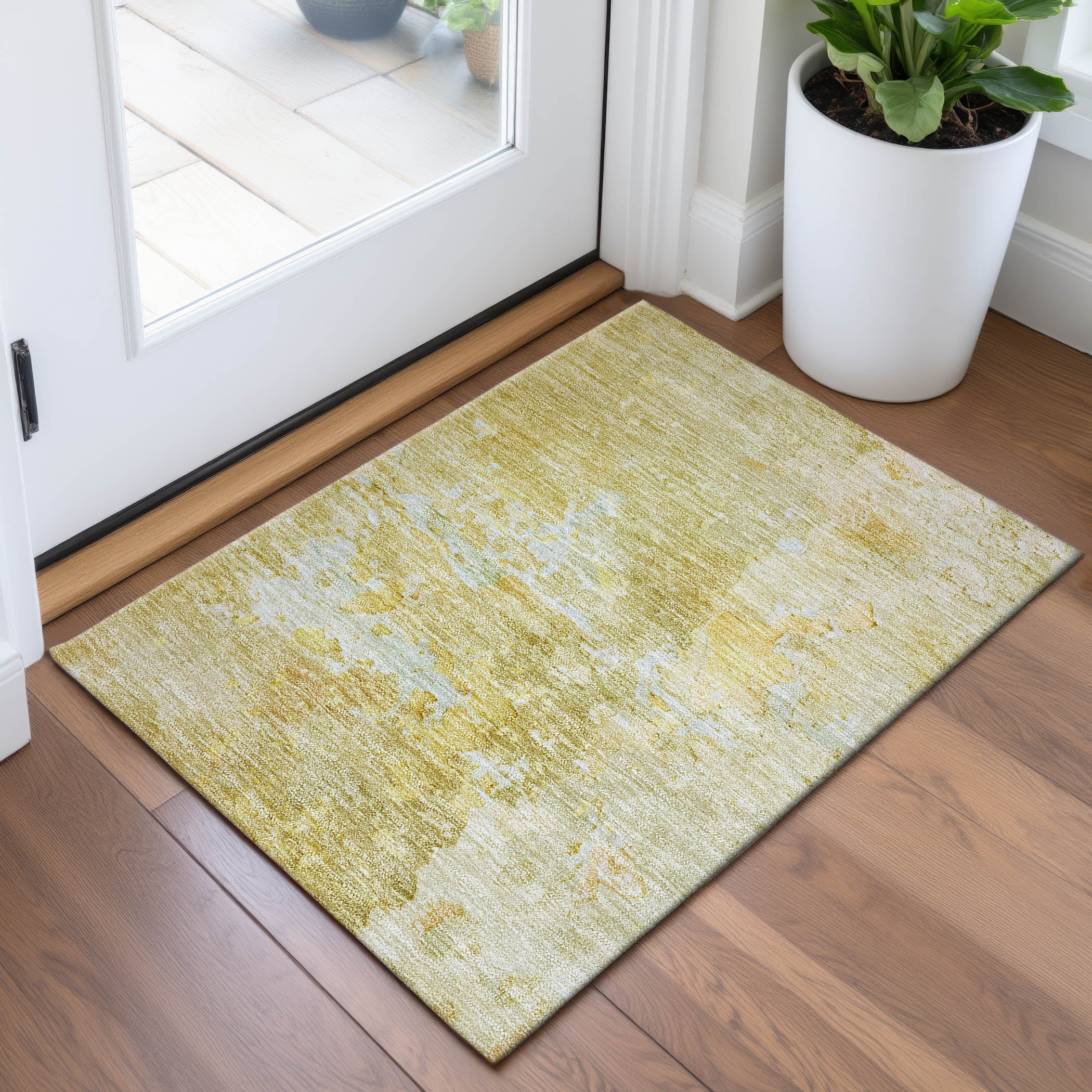 Havana Machine Washable Transitional Gold Rug 1'8" x 2'6" #shape_Rectangle