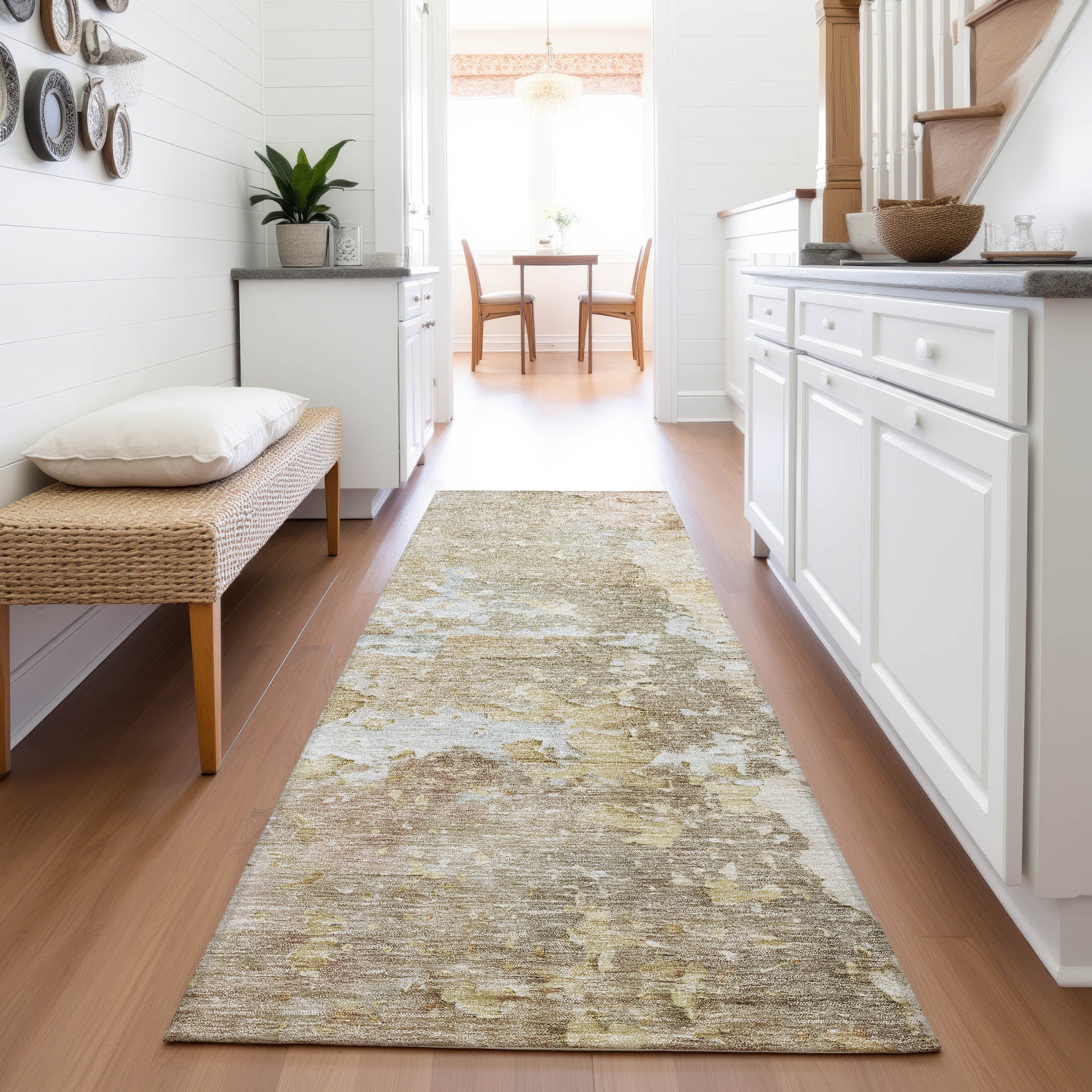 Havana Machine Washable Transitional Khaki Brown Rug 2'3" x 7'6" #shape_Runner