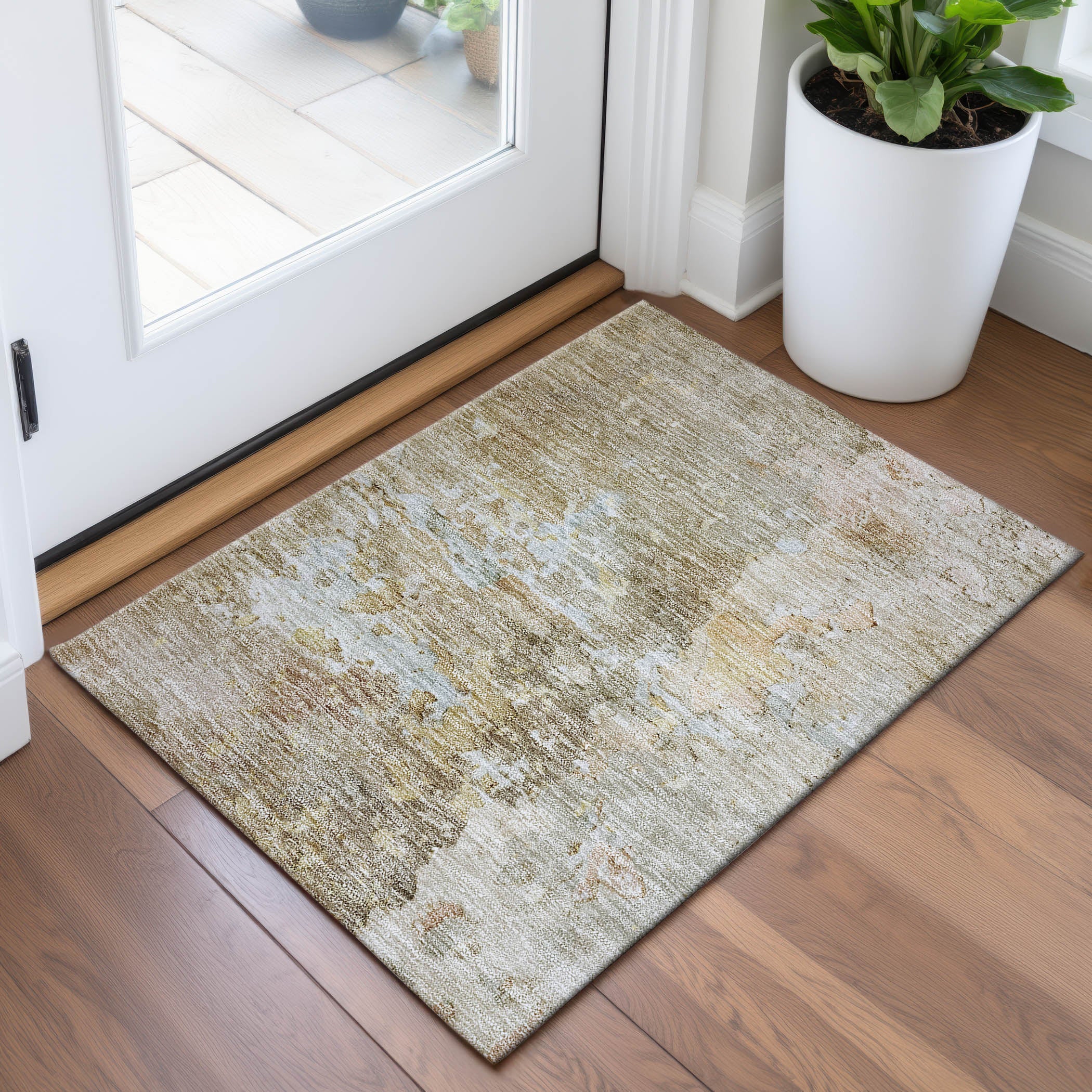 Havana Machine Washable Transitional Khaki Brown Rug 1'8" x 2'6" #shape_Rectangle