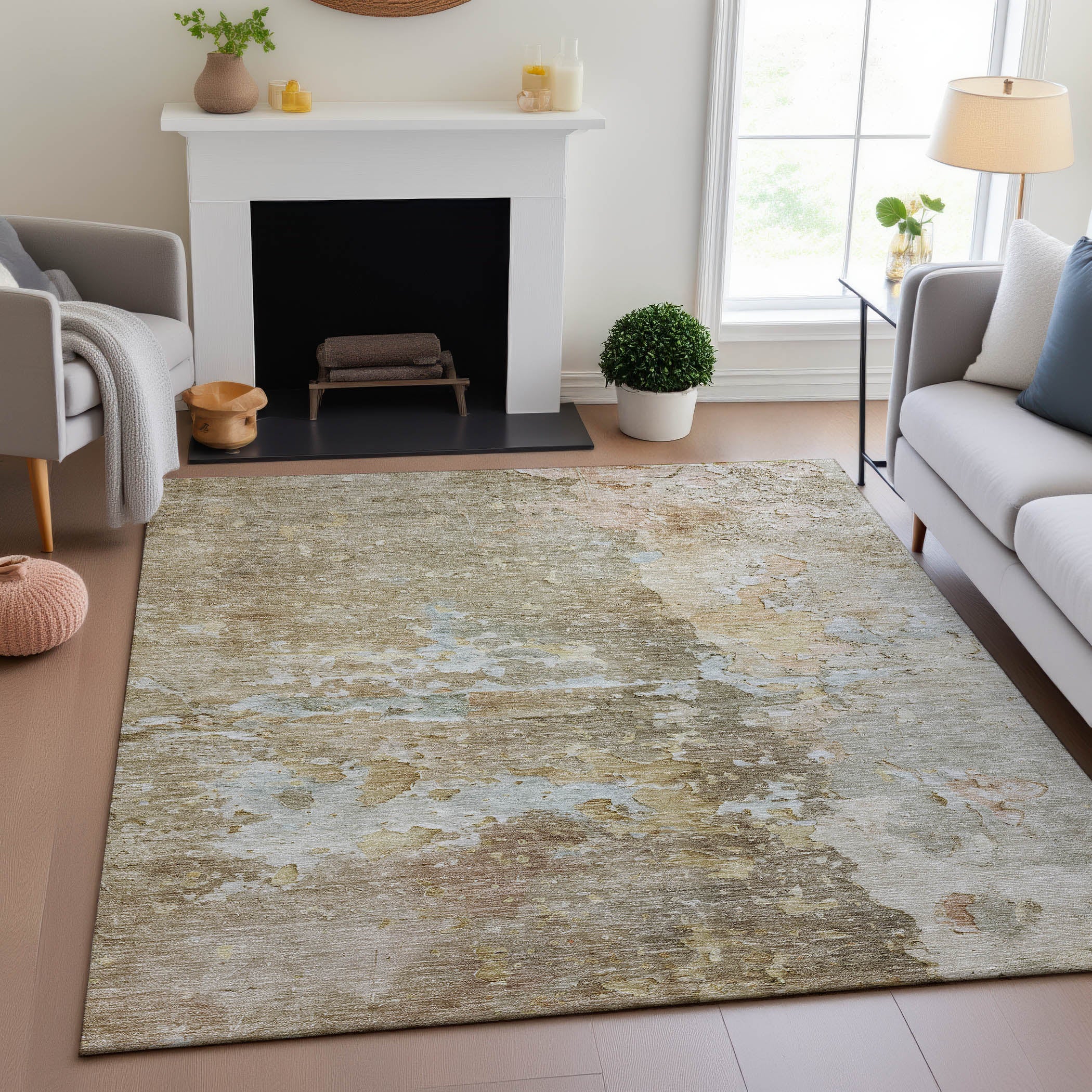 Havana Machine Washable Transitional Khaki Brown Rug 2'6" x 3'10" #shape_Rectangle