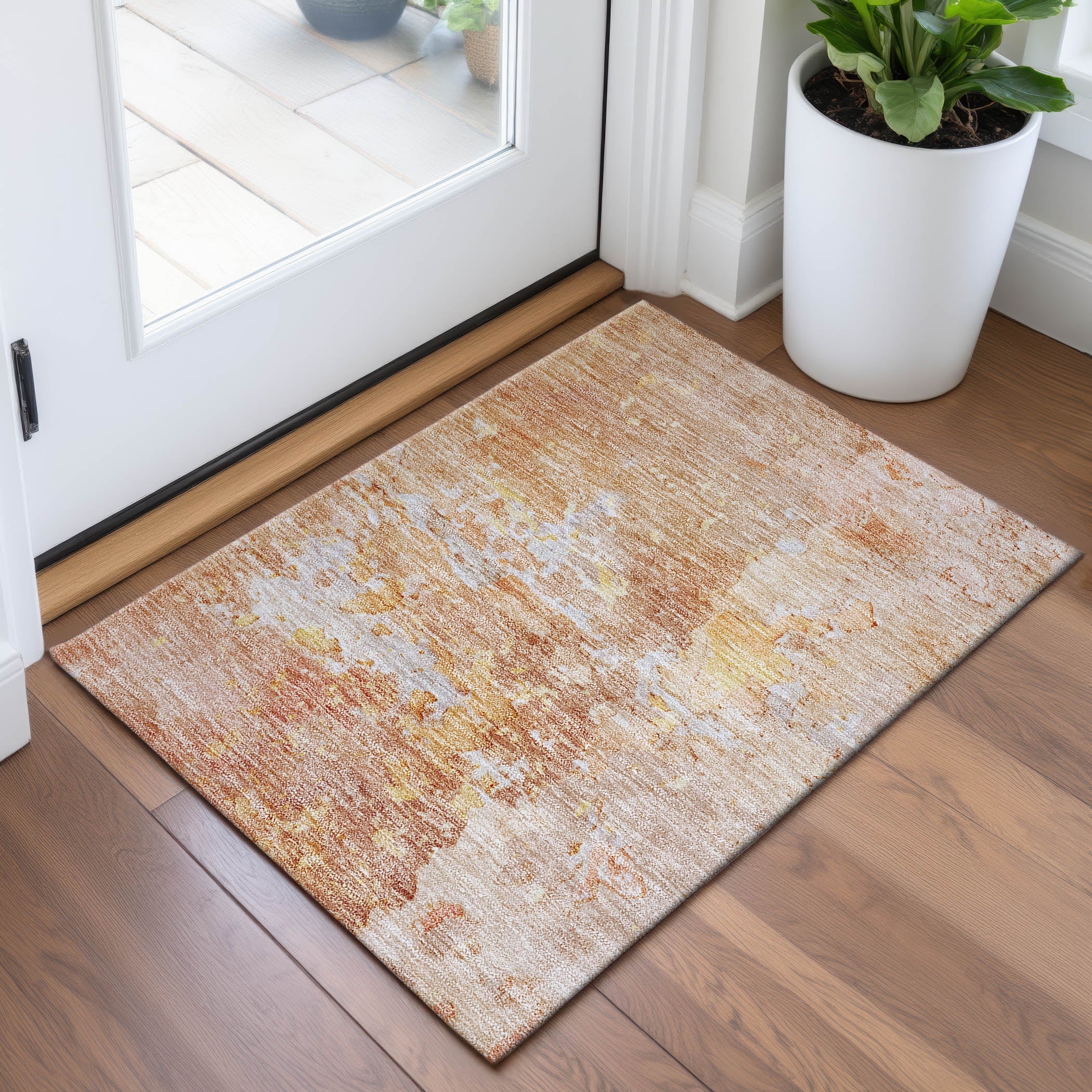 Havana Machine Washable Transitional Salmon Orange Rug 1'8" x 2'6" #shape_Rectangle