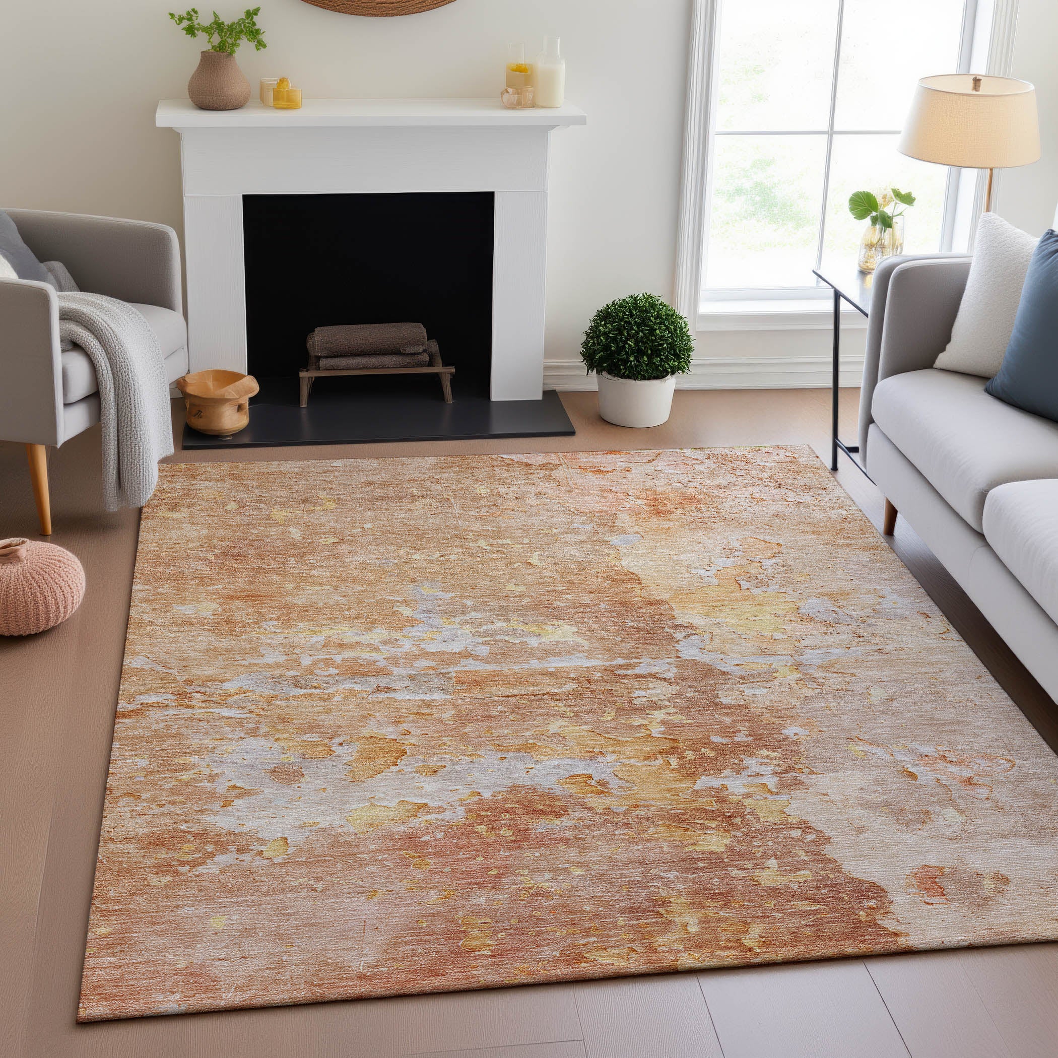 Havana Machine Washable Transitional Salmon Orange Rug 2'6" x 3'10" #shape_Rectangle