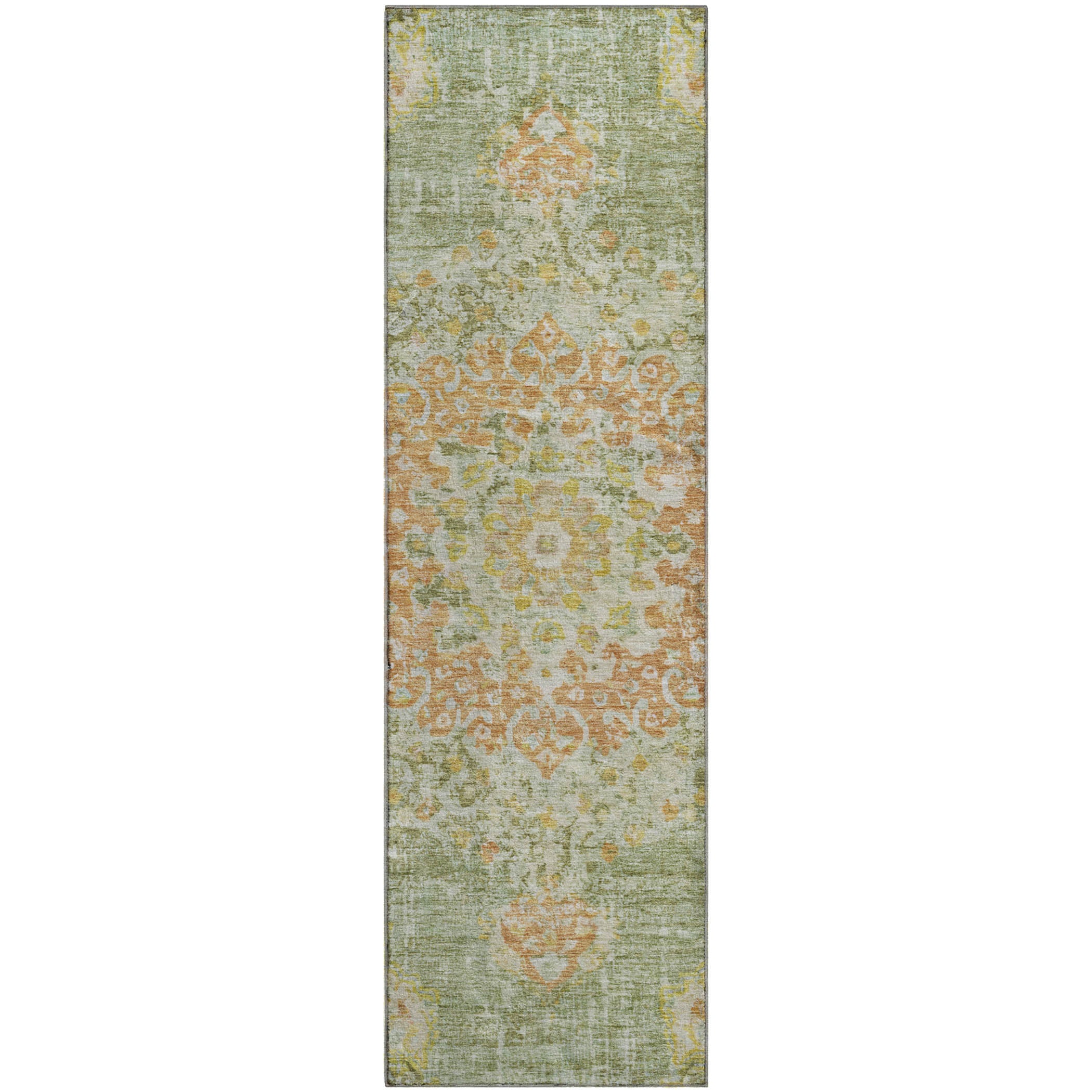 Sarajevo Machine Washable Traditional Aloe Green Rug 2'3" x 7'6" #shape_Runner