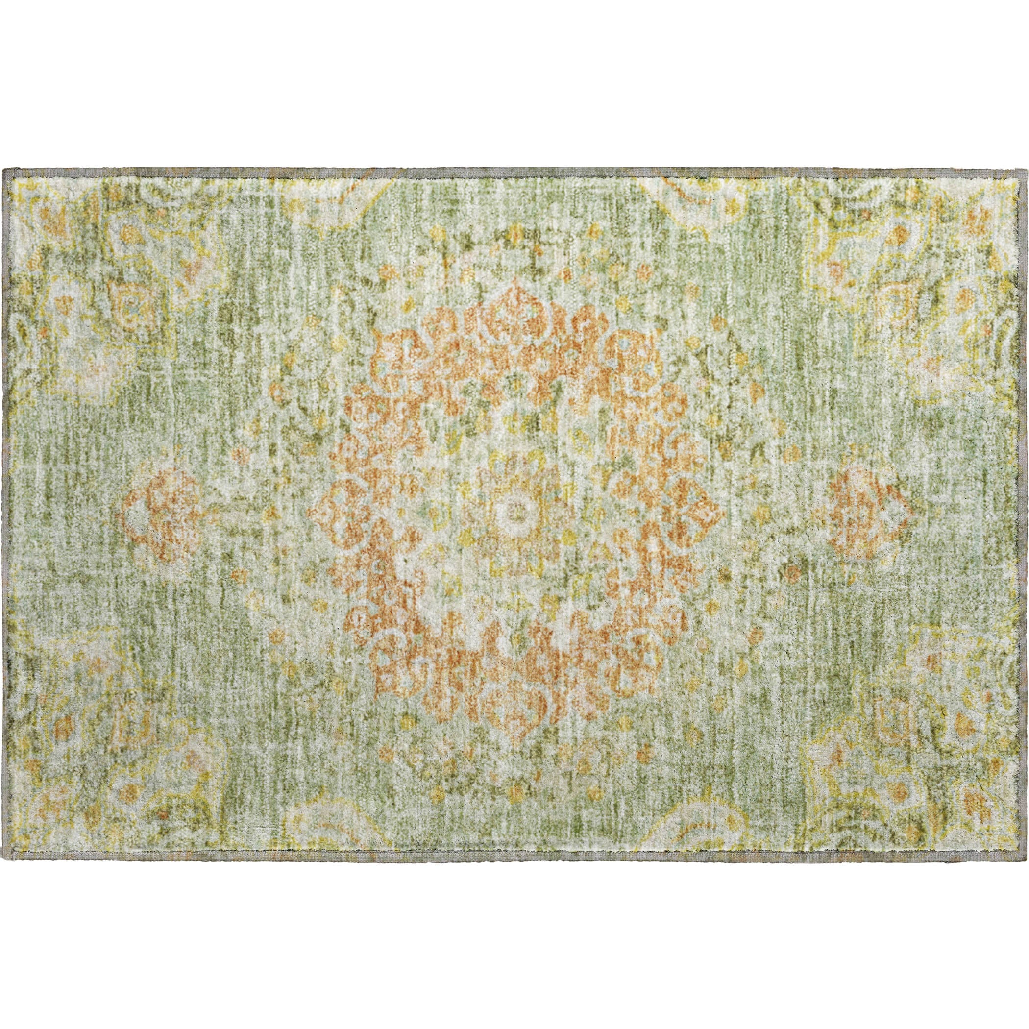 Sarajevo Machine Washable Traditional Aloe Green Rug 1'8" x 2'6" #shape_Rectangle