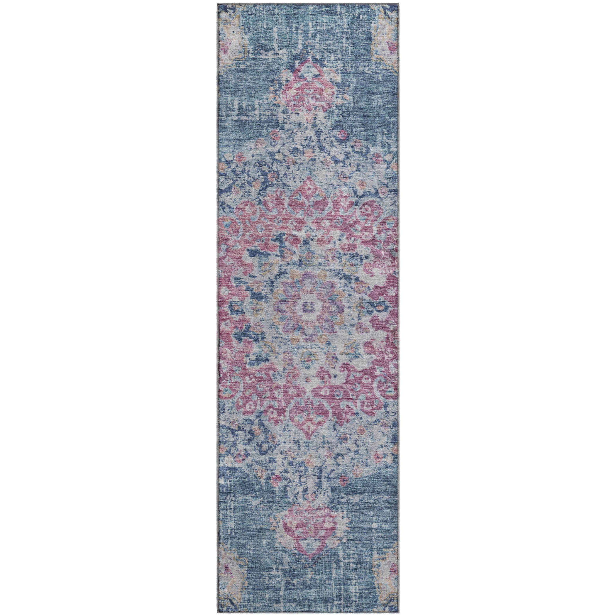 Sarajevo Machine Washable Traditional Blue Rug 2'3" x 7'6" #shape_Runner
