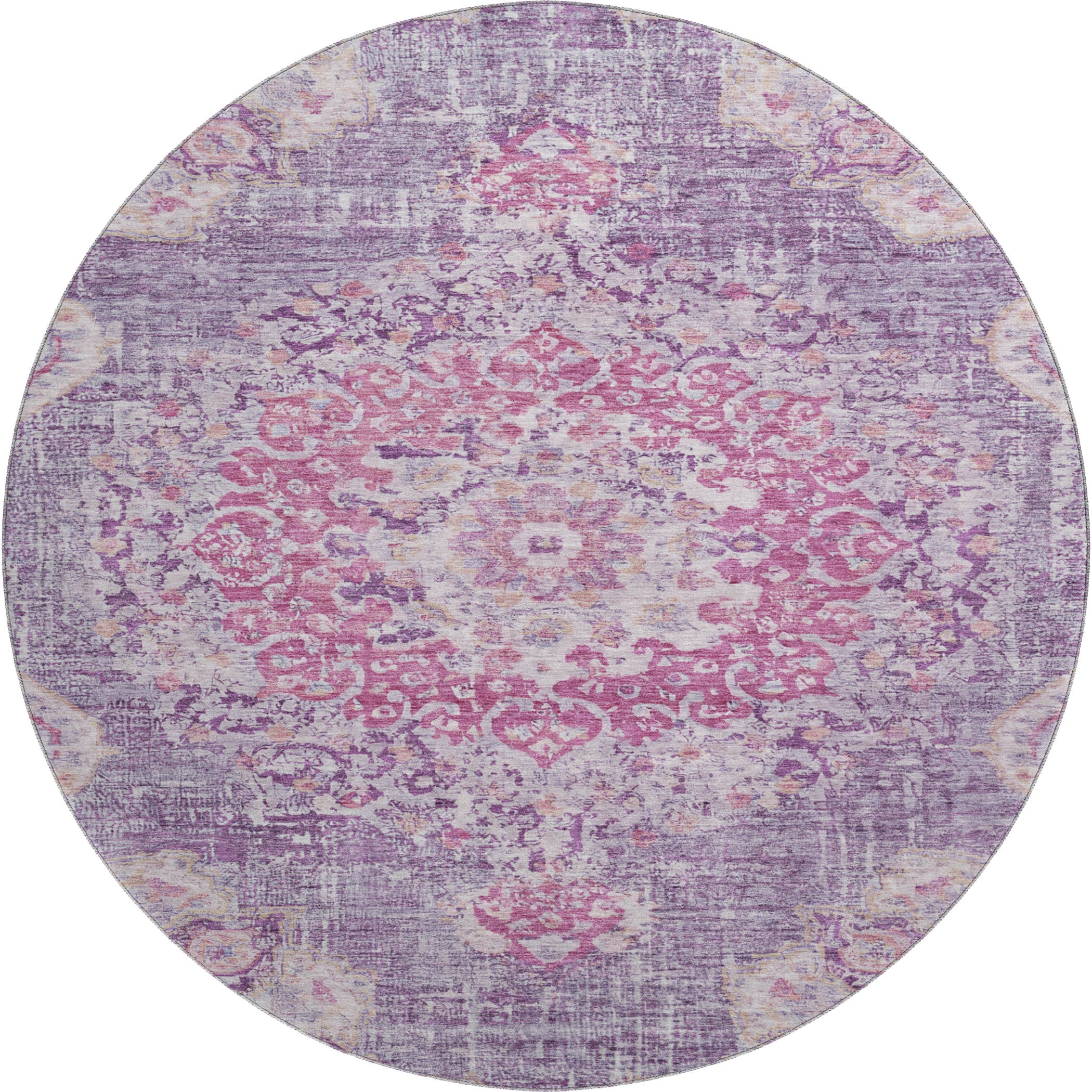 Sarajevo Machine Washable Traditional Purple Rug 8' x 8' #shape_Round