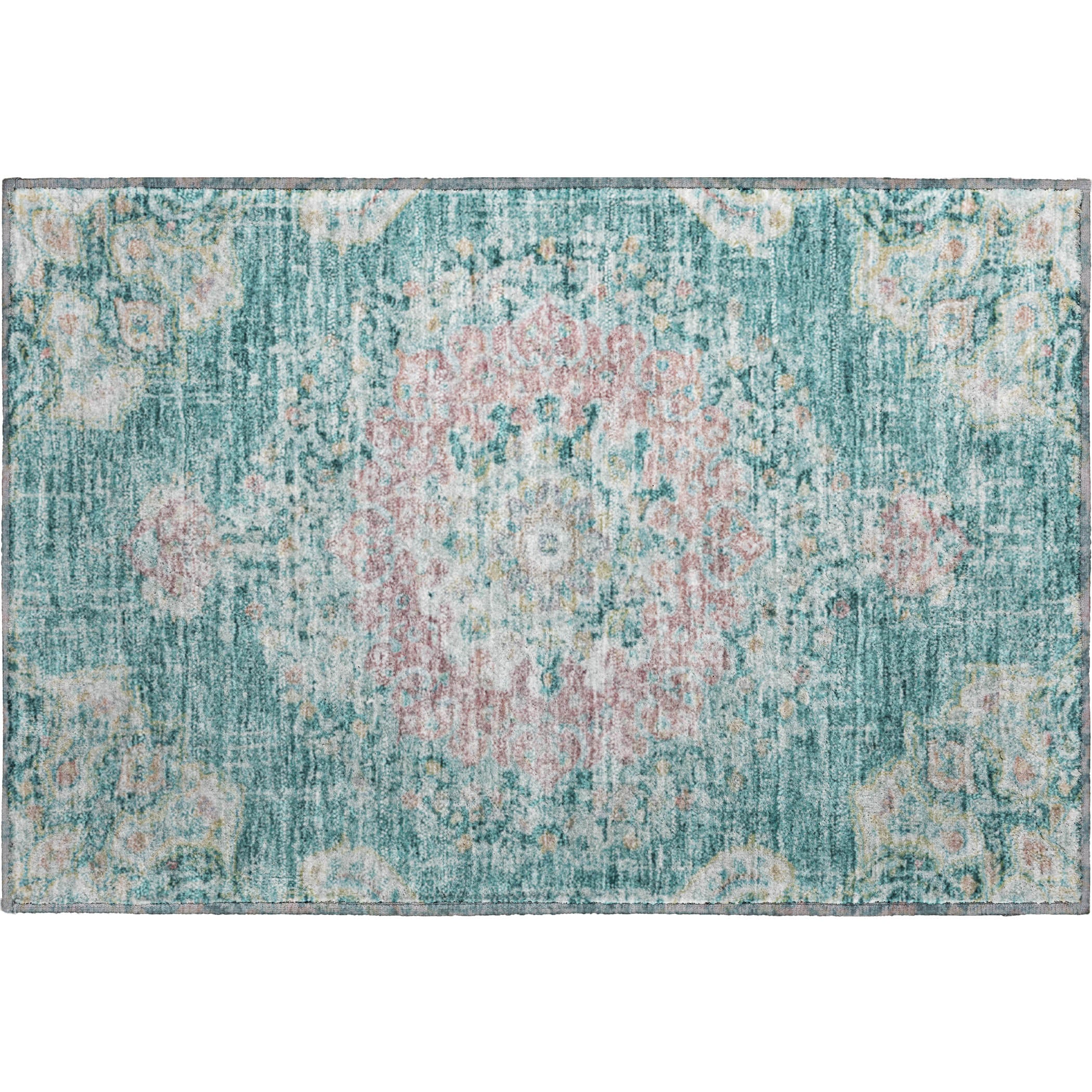 Sarajevo Machine Washable Traditional Teal Rug 1'8" x 2'6" #shape_Rectangle
