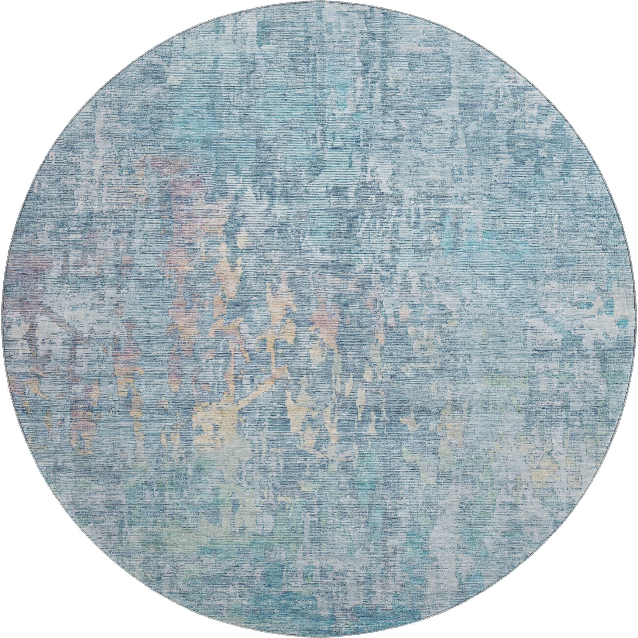 Prague Machine Washable Transitional Blue Rug 8' x 8' #shape_Round